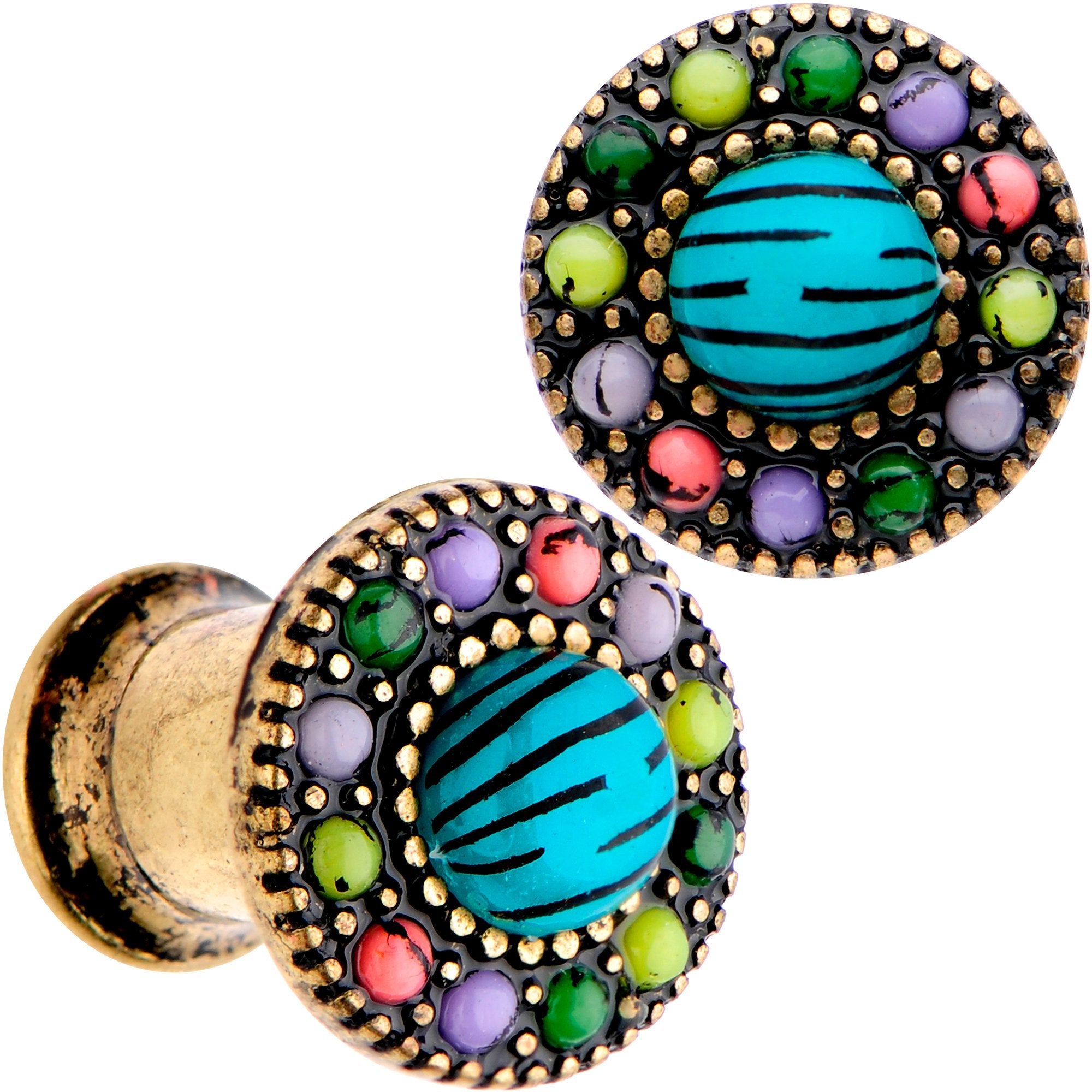 Gold Plated Southwestern Stone Age Double Flare Plug Set 2G to 22mm