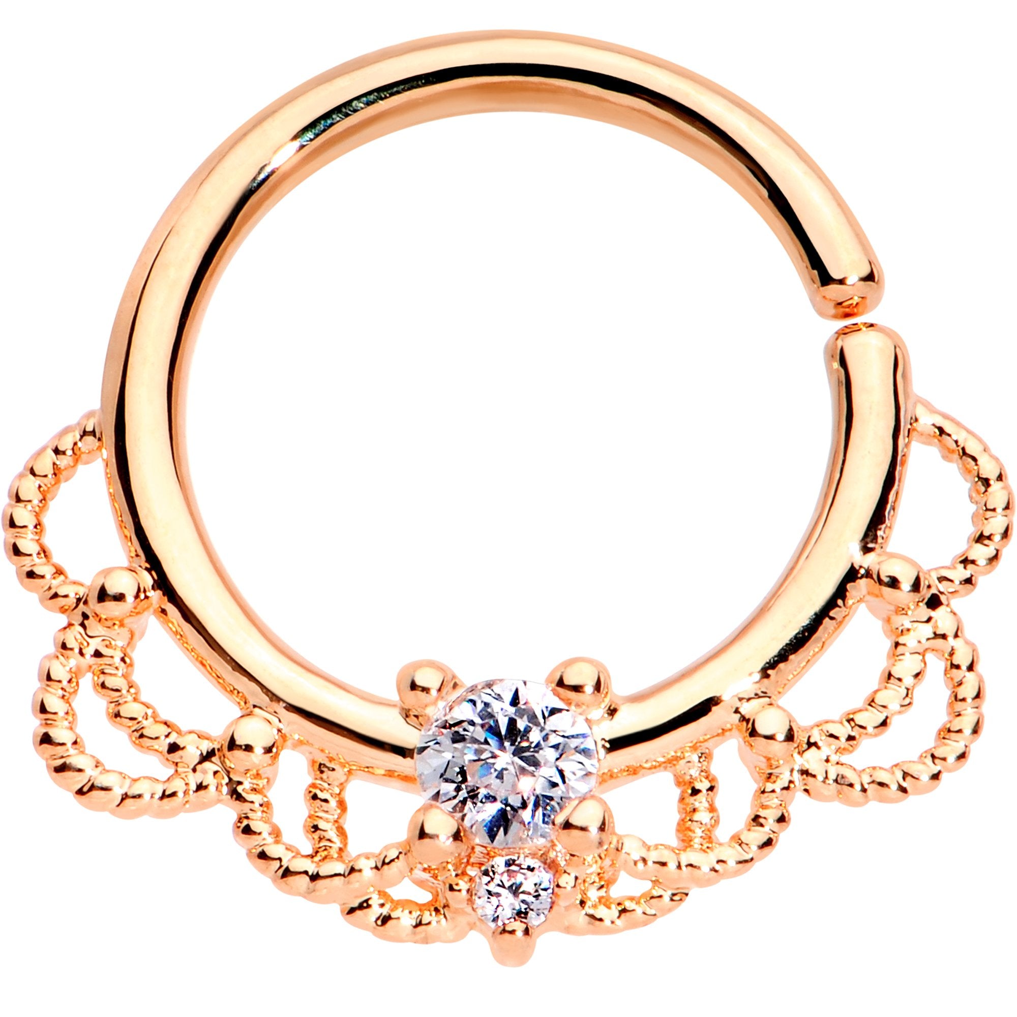 16G 5/16 Clear CZ Gem Rose Gold Plated Seamless Circular Ring