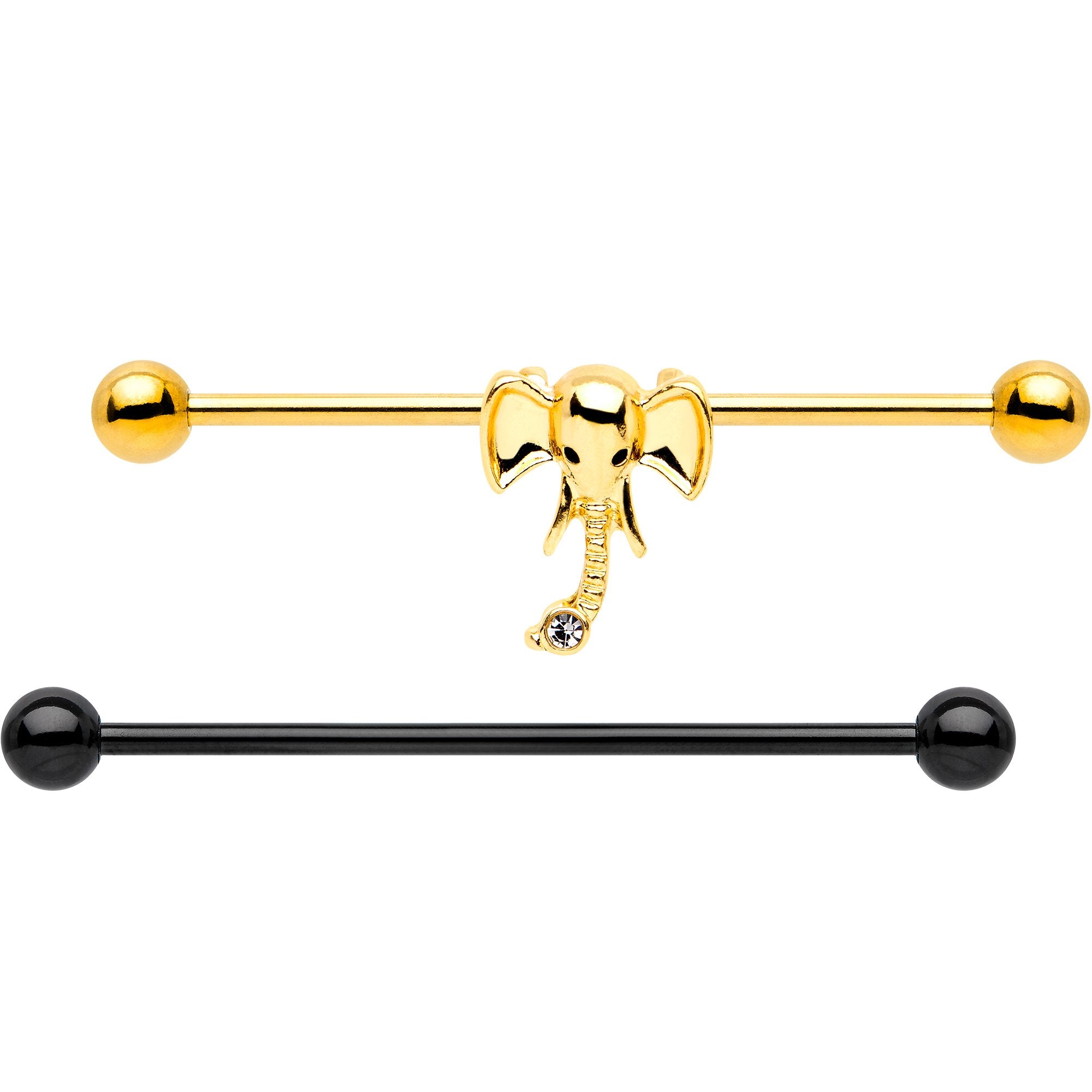Black Gold Tone Anodized Elephant Industrial Barbell Set of 2