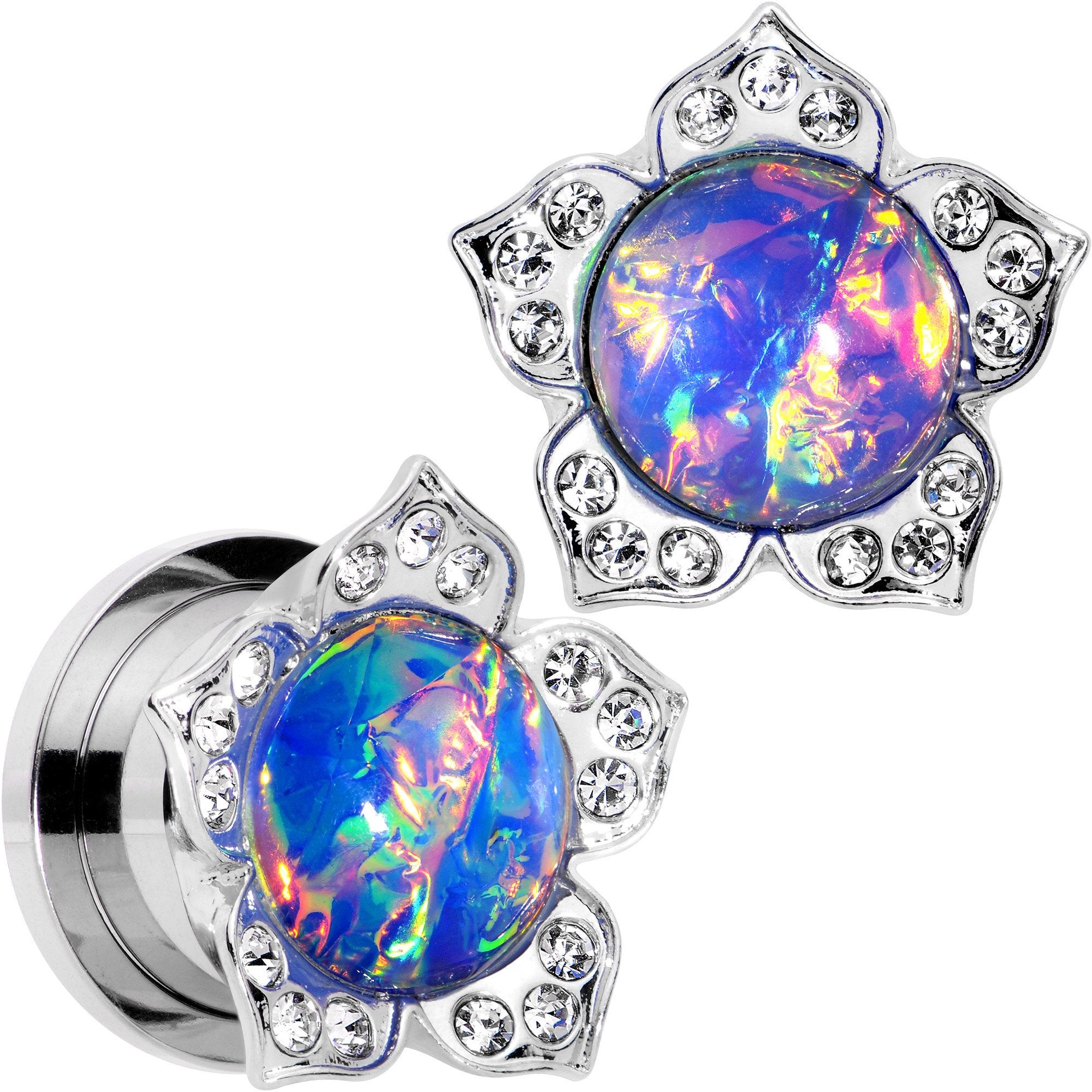 Purple Faux Opal Wild Flower Screw Fit Tunnel Plug Set 0G to 1"