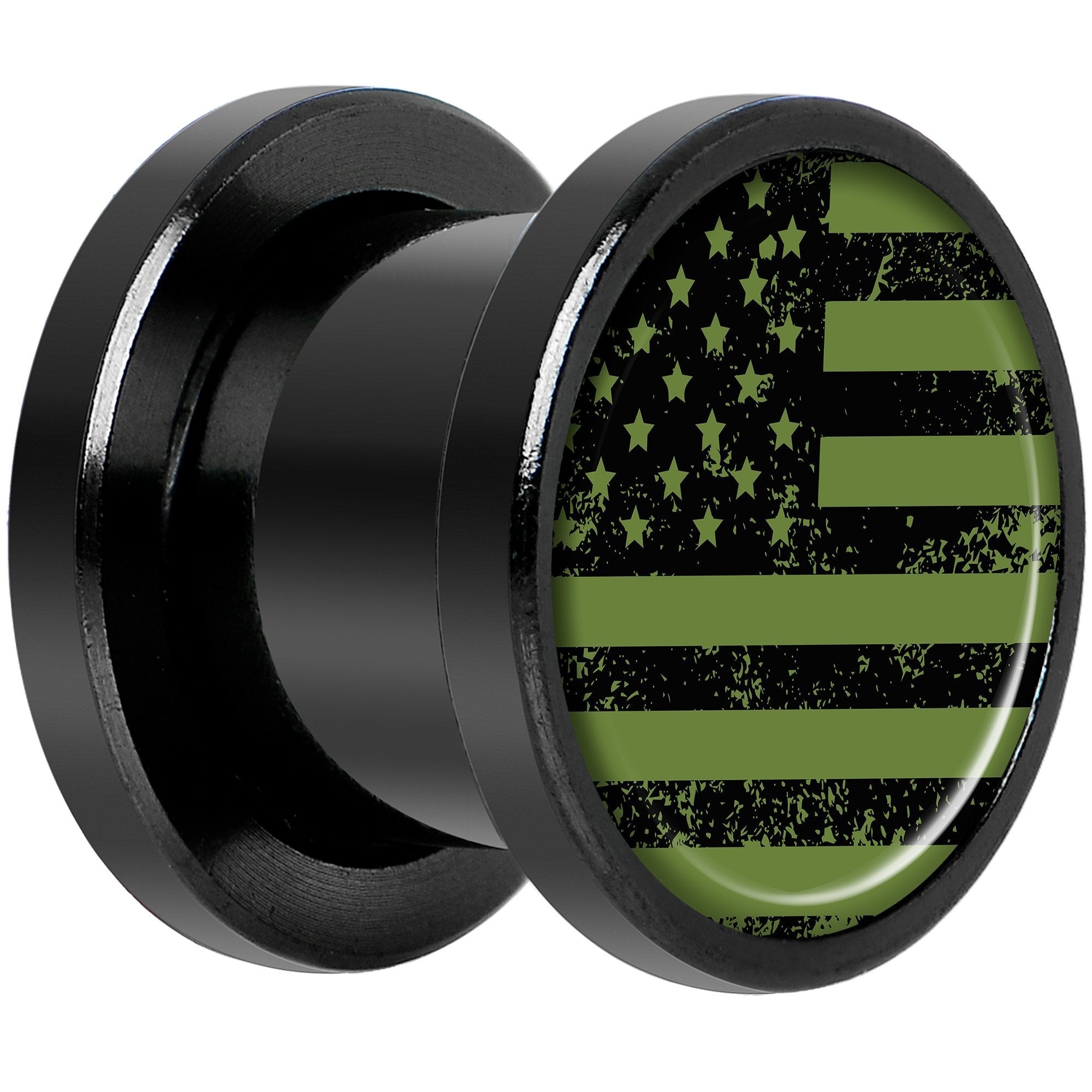 Green American Flag Black Anodized Screw Fit Plug Set 5mm to 20mm