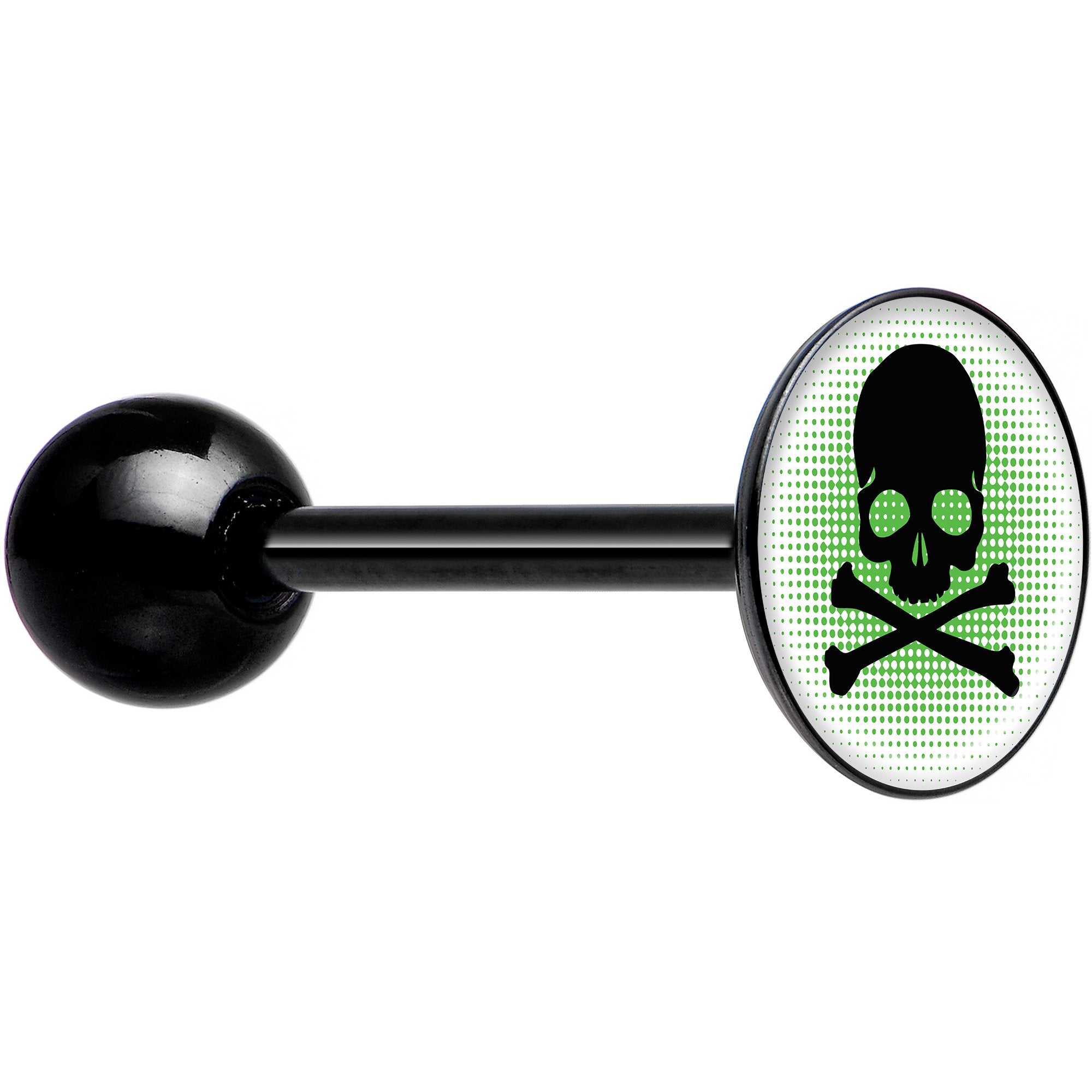 Green Black Skull Black Barbell Tongue Ring