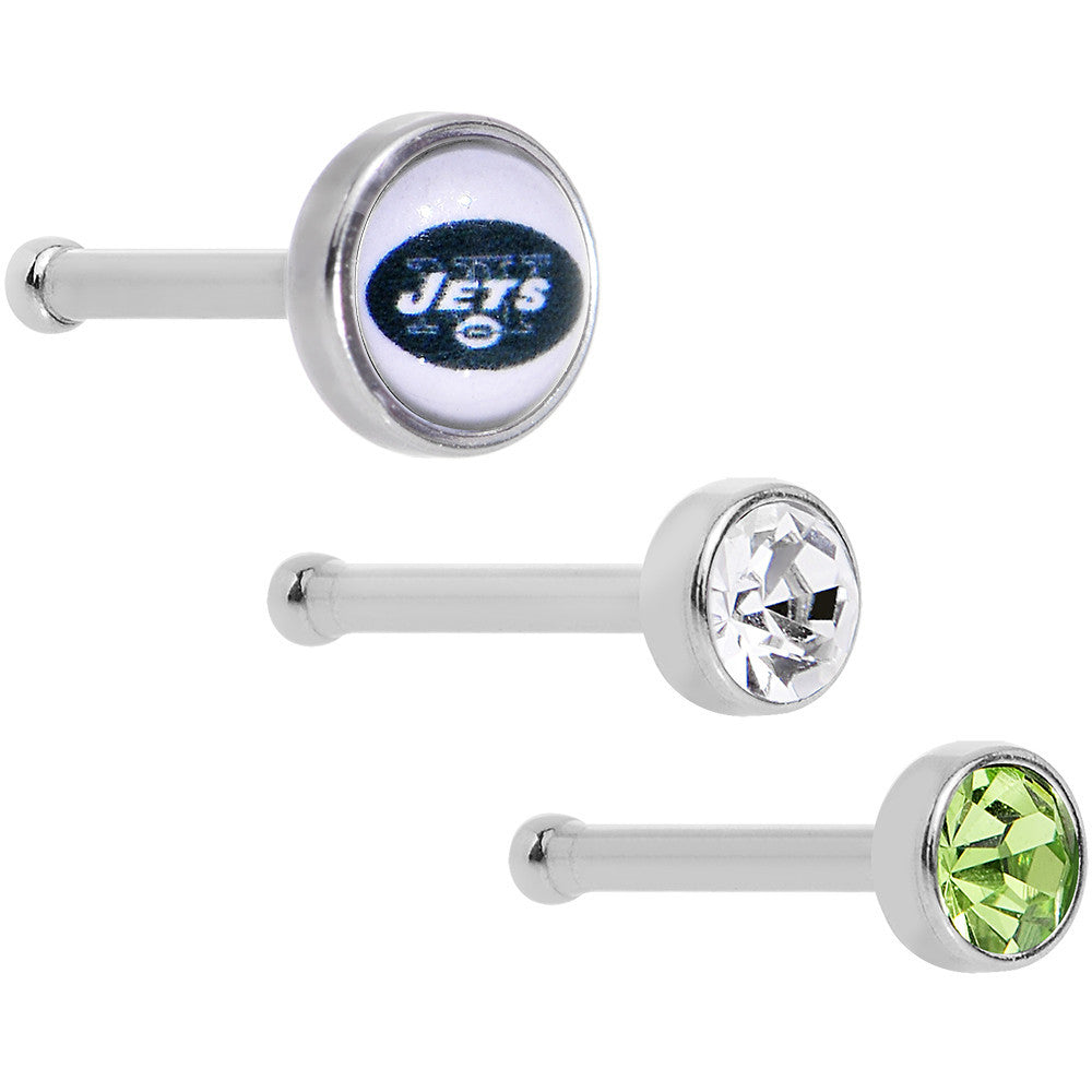 20G Licensed NFL New York Jets Logo Nose Bone 3 Pack Set