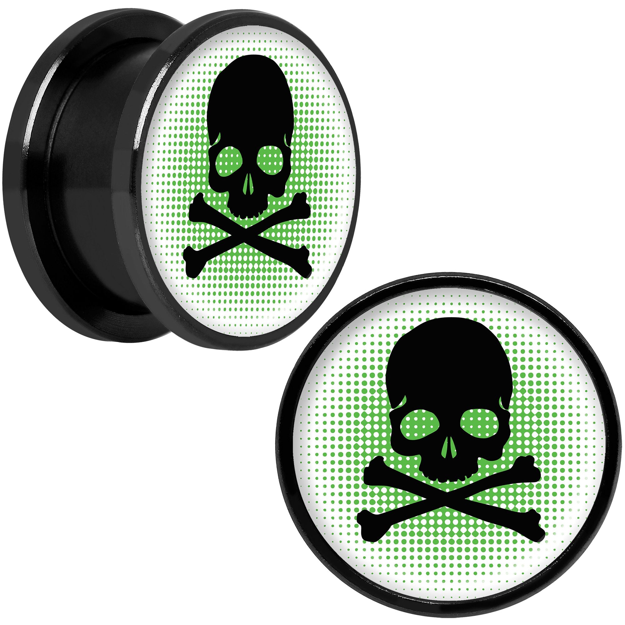 Green Black Skull Black Anodized Screw Fit Plug Set 5/8