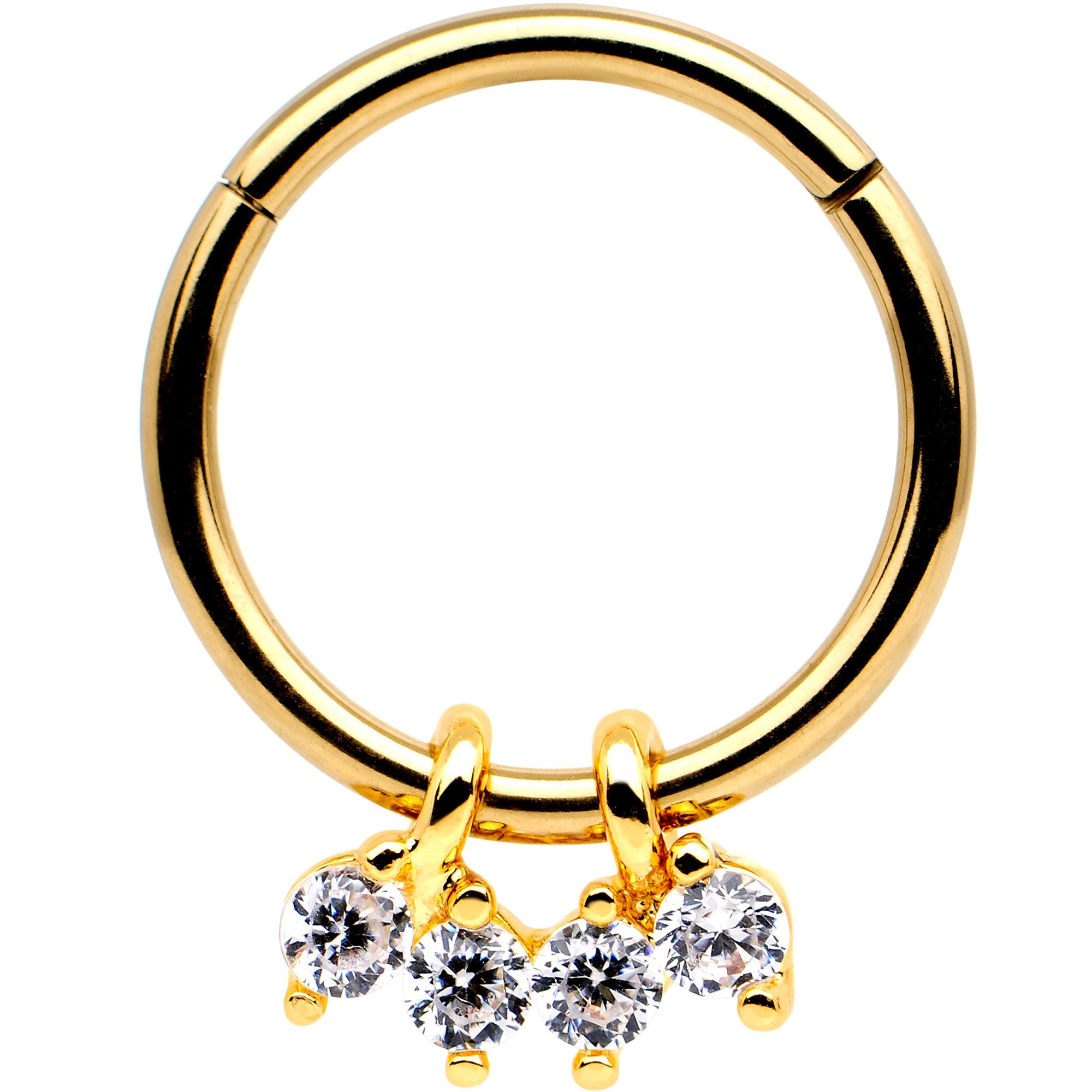 16G 5/16 Clear Gem Gold Tone Quartet Hinged Segment Ring