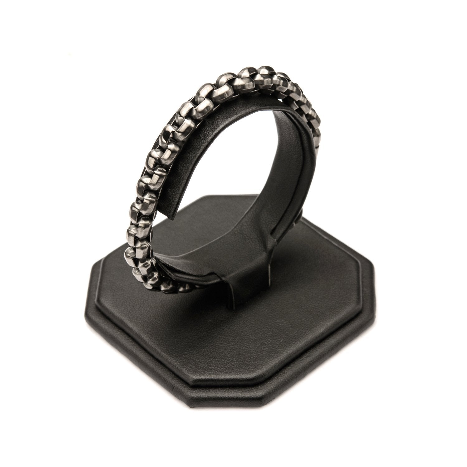 Mens Stainless Steel Gun Metal IP 4.3mm Round Box Chain Bracelet