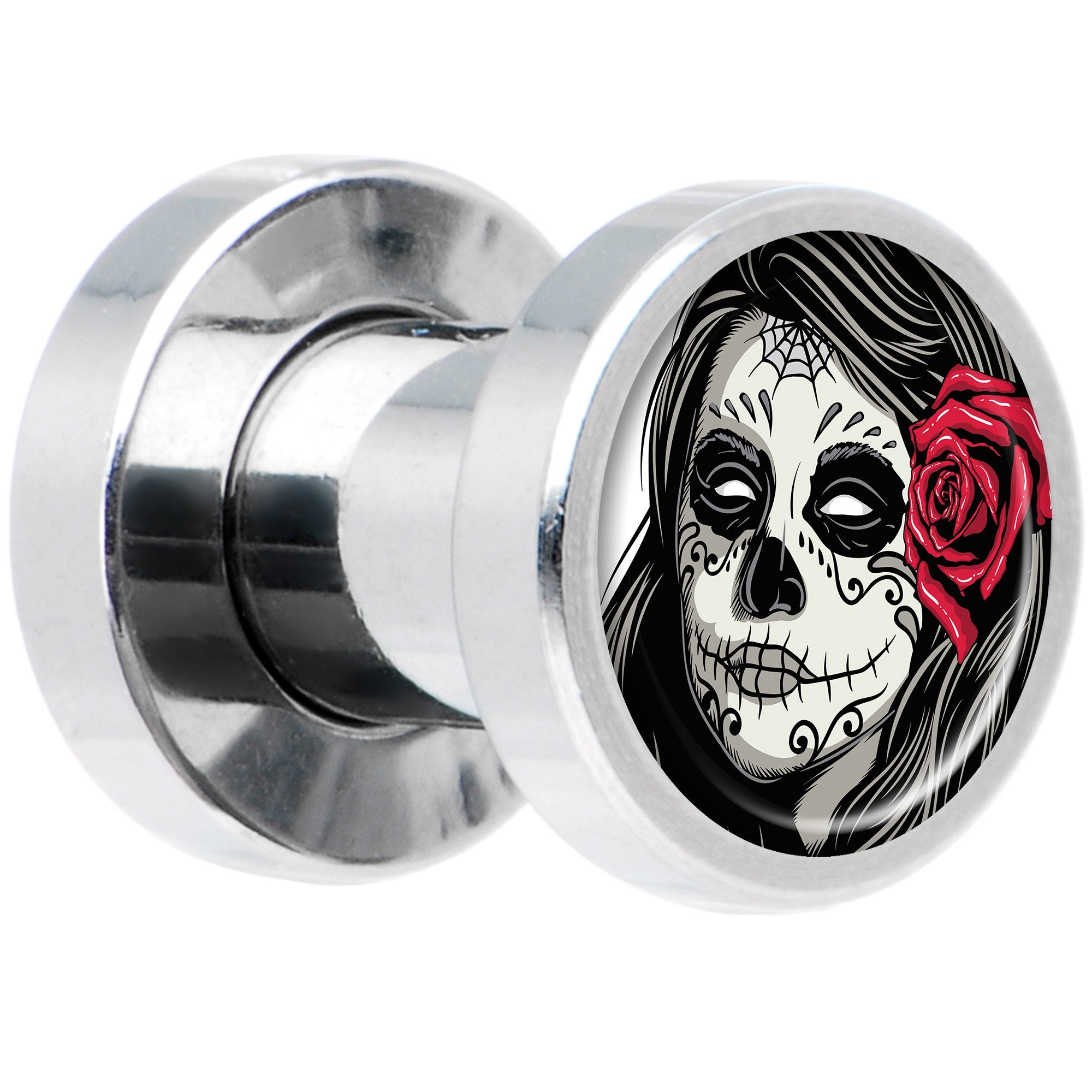 Katrina Sugar Skull with Rose Flower Steel Screw Fit Plug Set 4G
