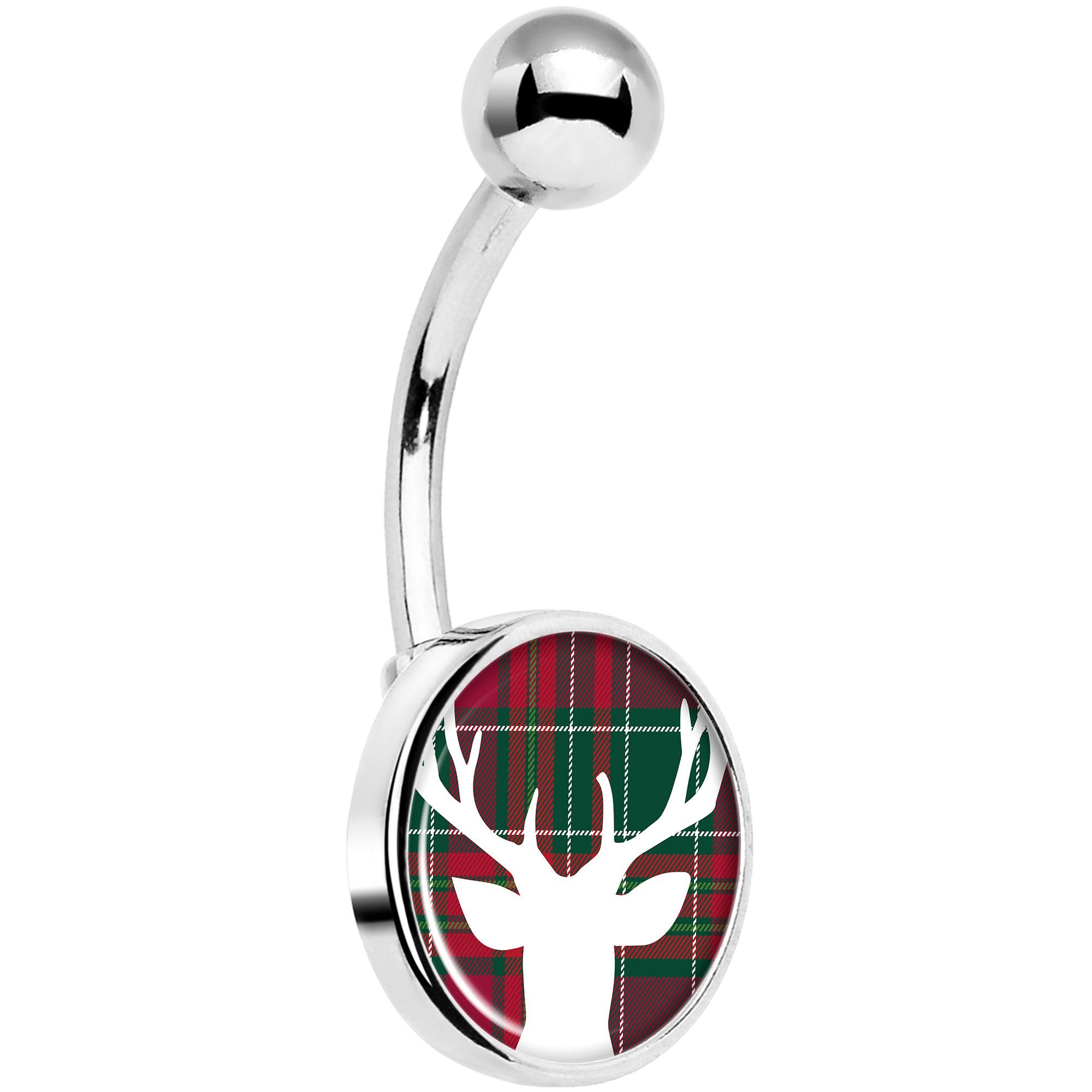 Red Green Plaid Reindeer Hypoallergenic Stainless Steel Belly Ring