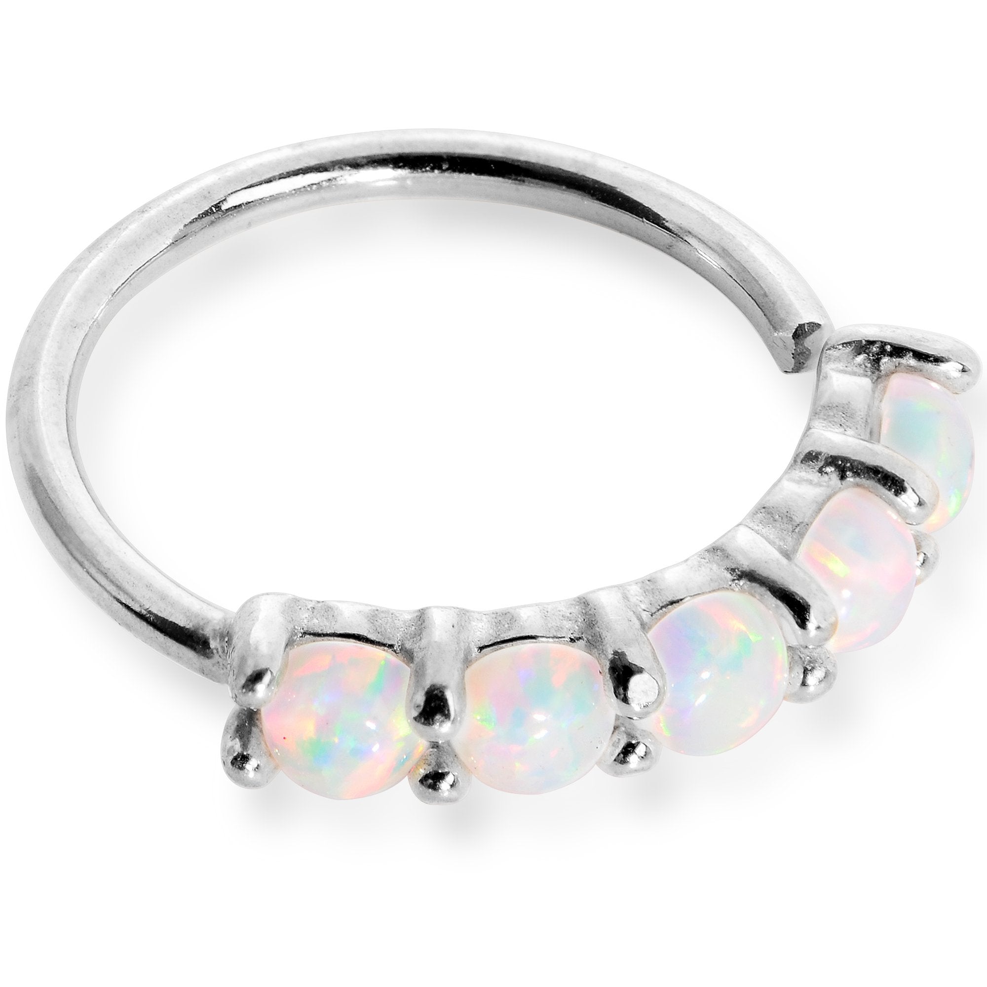 20G White Synthetic Opal 14k White Gold Seamless Circular Ring