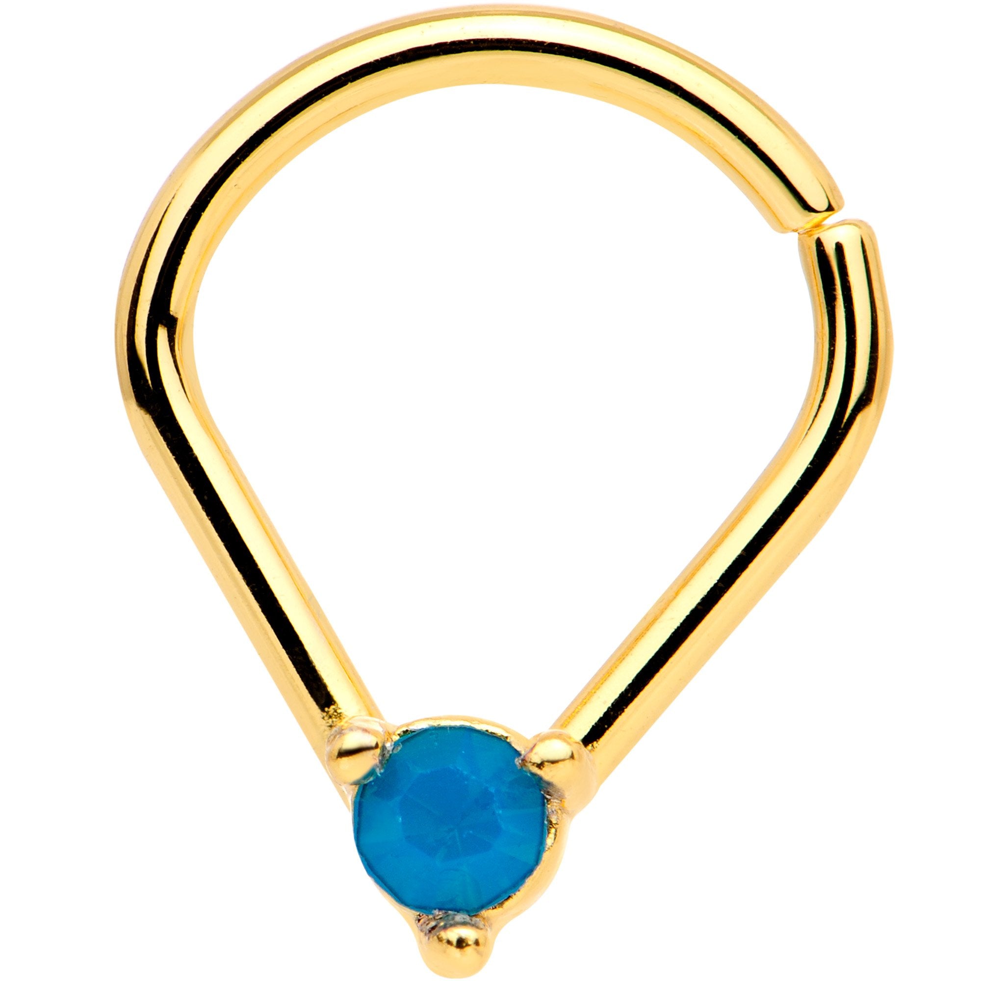 16G 5/16 Blue Gem Gold Tone Pyramidion Seamless Septum Ring