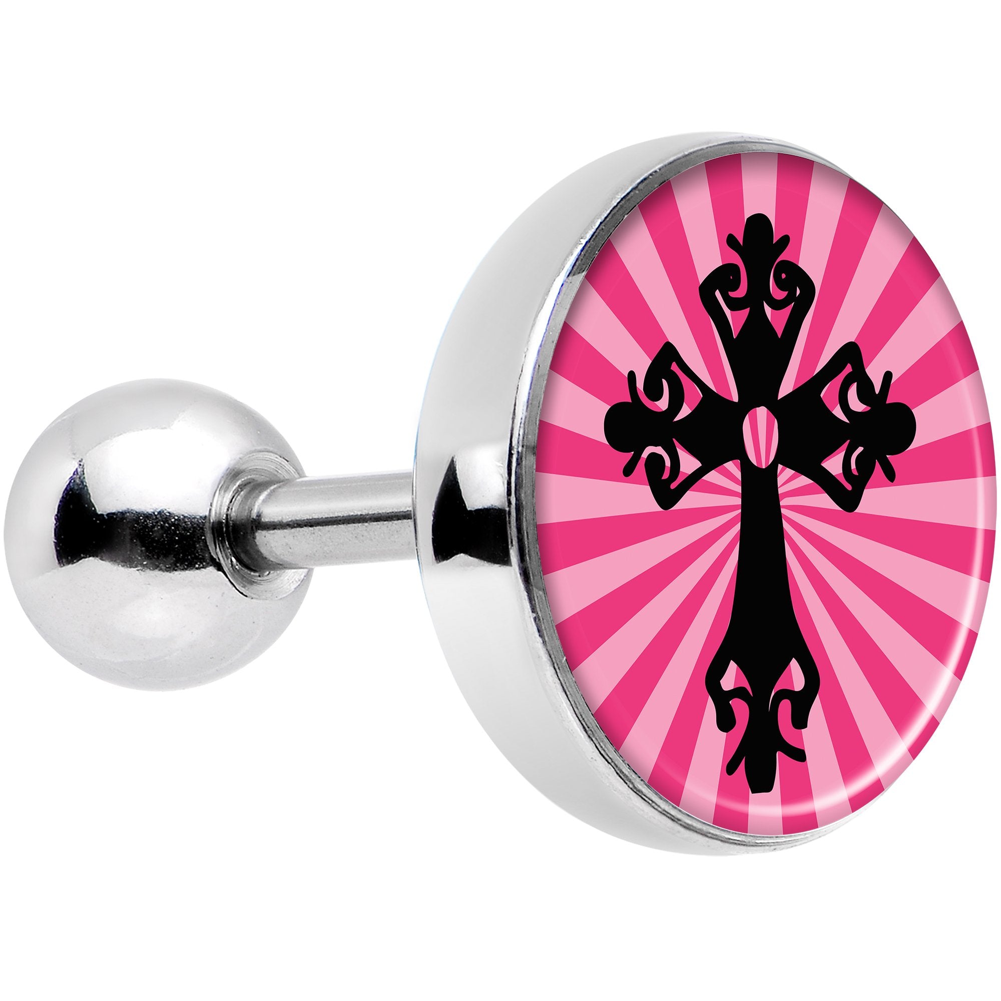 16G 1/4 Pink Black Radiant Cross Tragus Cartilage Earring