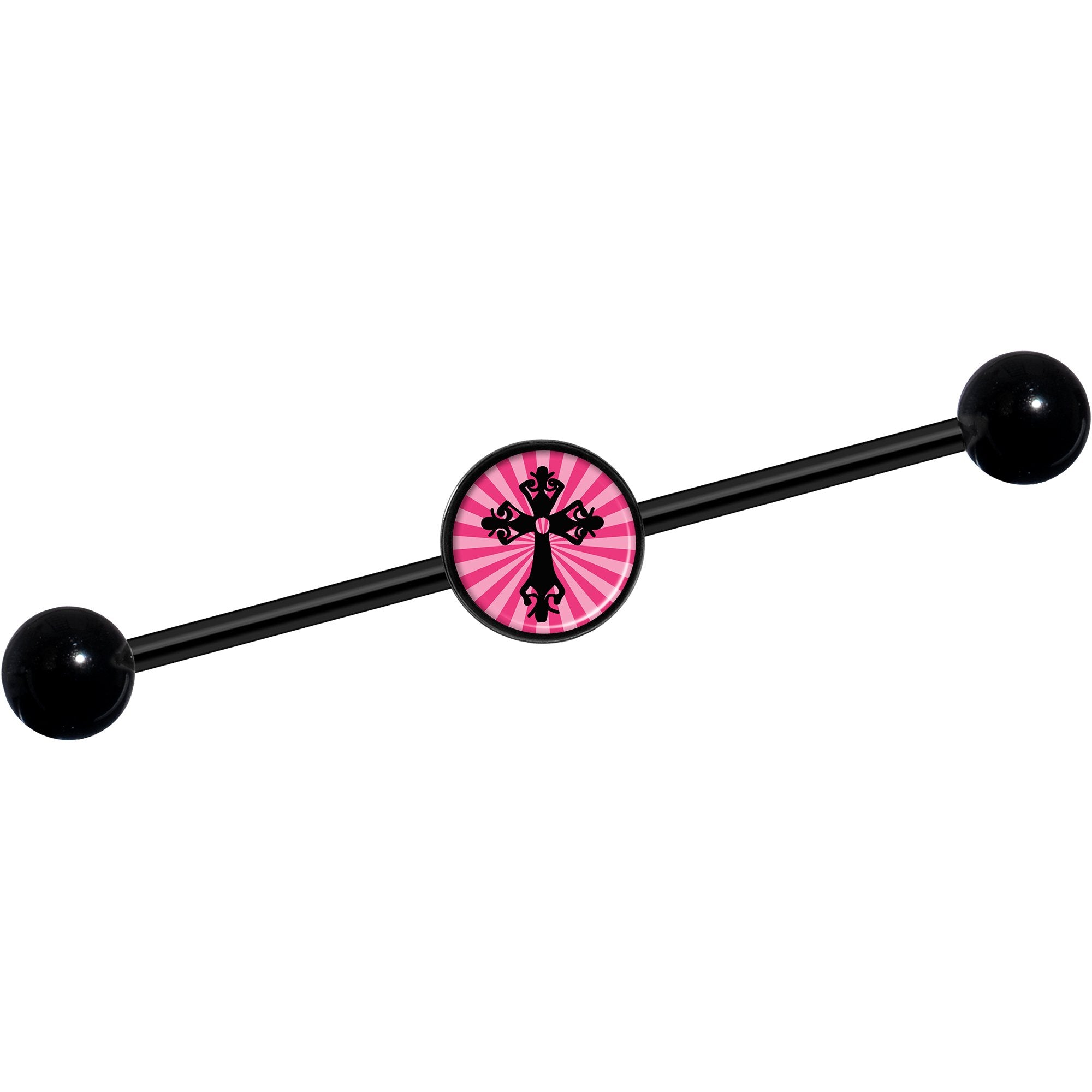 14G Pink Black Radiant Cross Black Industrial Barbell 37mm