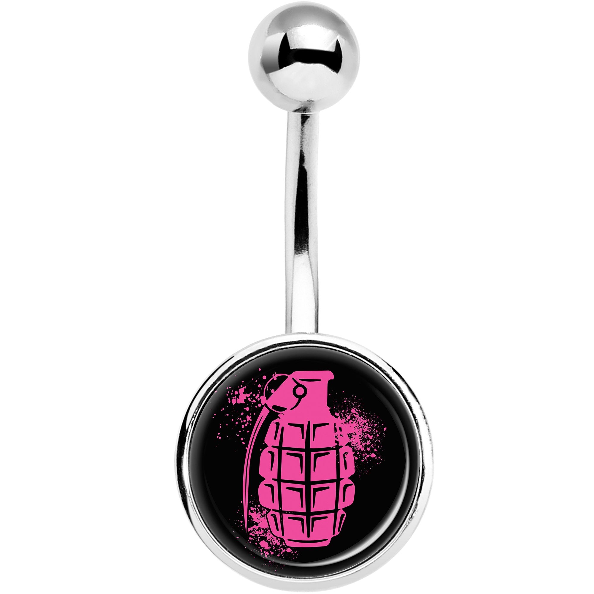 Pink Grenade Stainless Steel Belly Ring lightweight comfortable