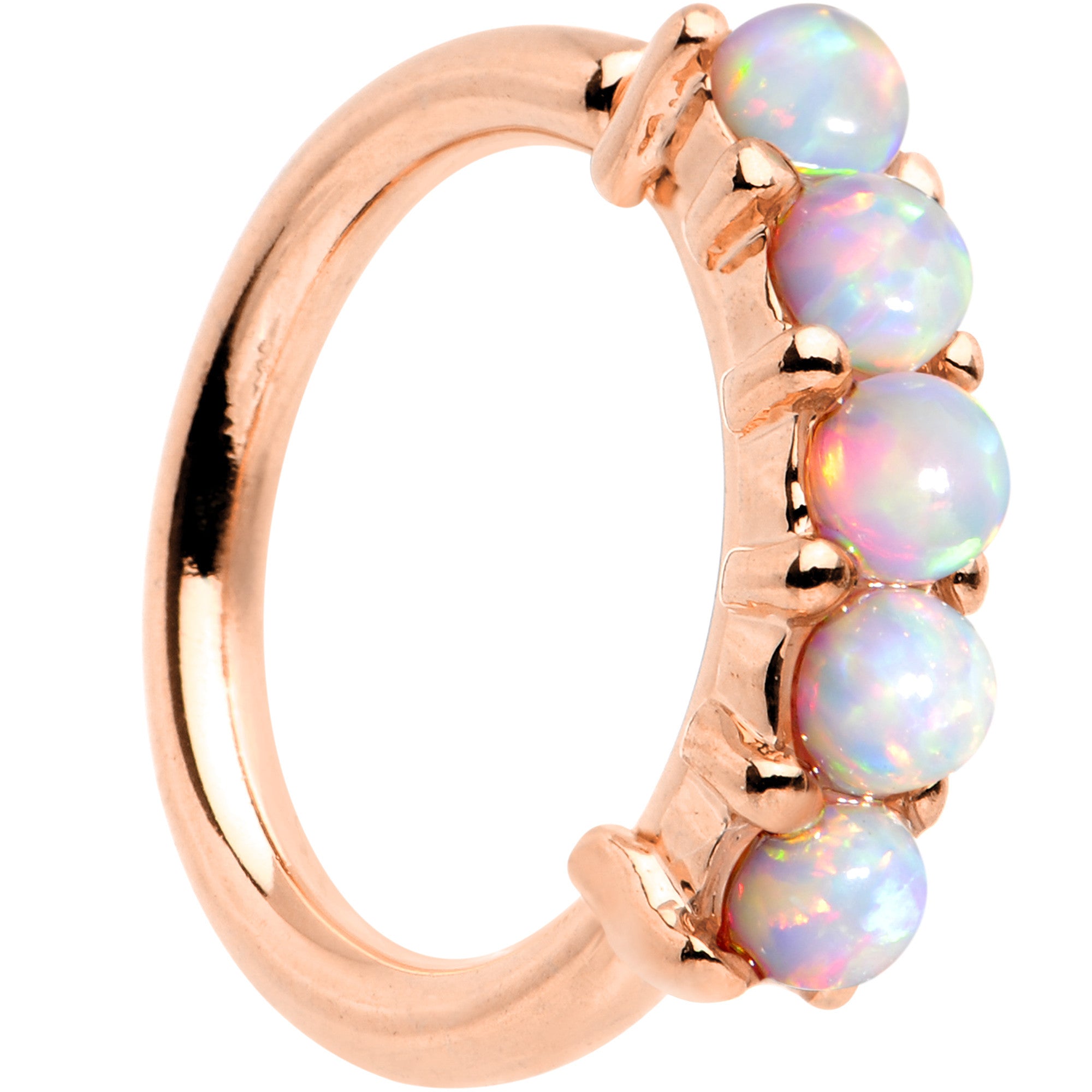 16G White Synthetic Opal Rose Gold IP Annealed Circular Ring
