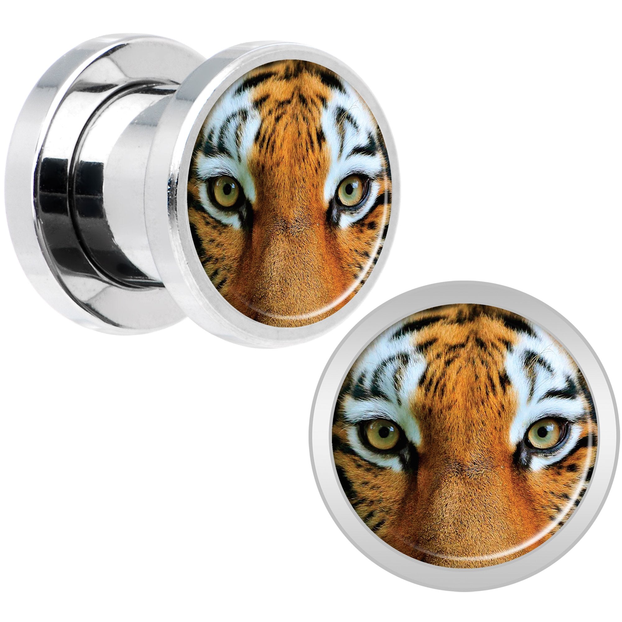 Full Color Tiger Eyes Steel Screw Fit Plug Set 0G