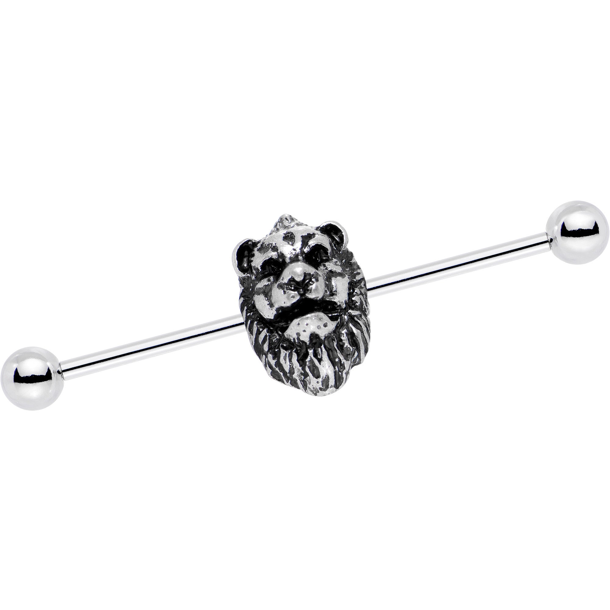 14G Fearsome Roaring Lion Charm Industrial Barbell 38mm