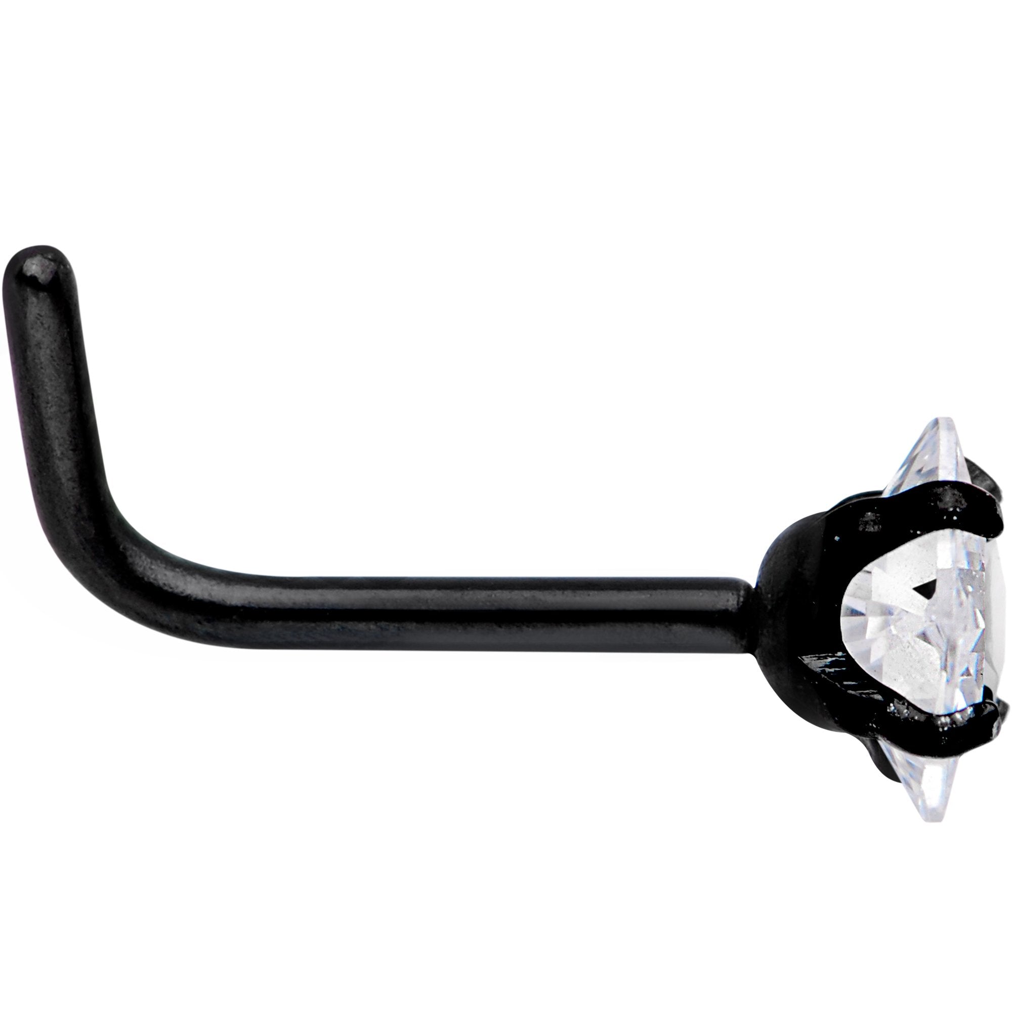 20G 1/4 Clear Square 2.5mm CZ Gem Black IP L-Shape Nose Ring