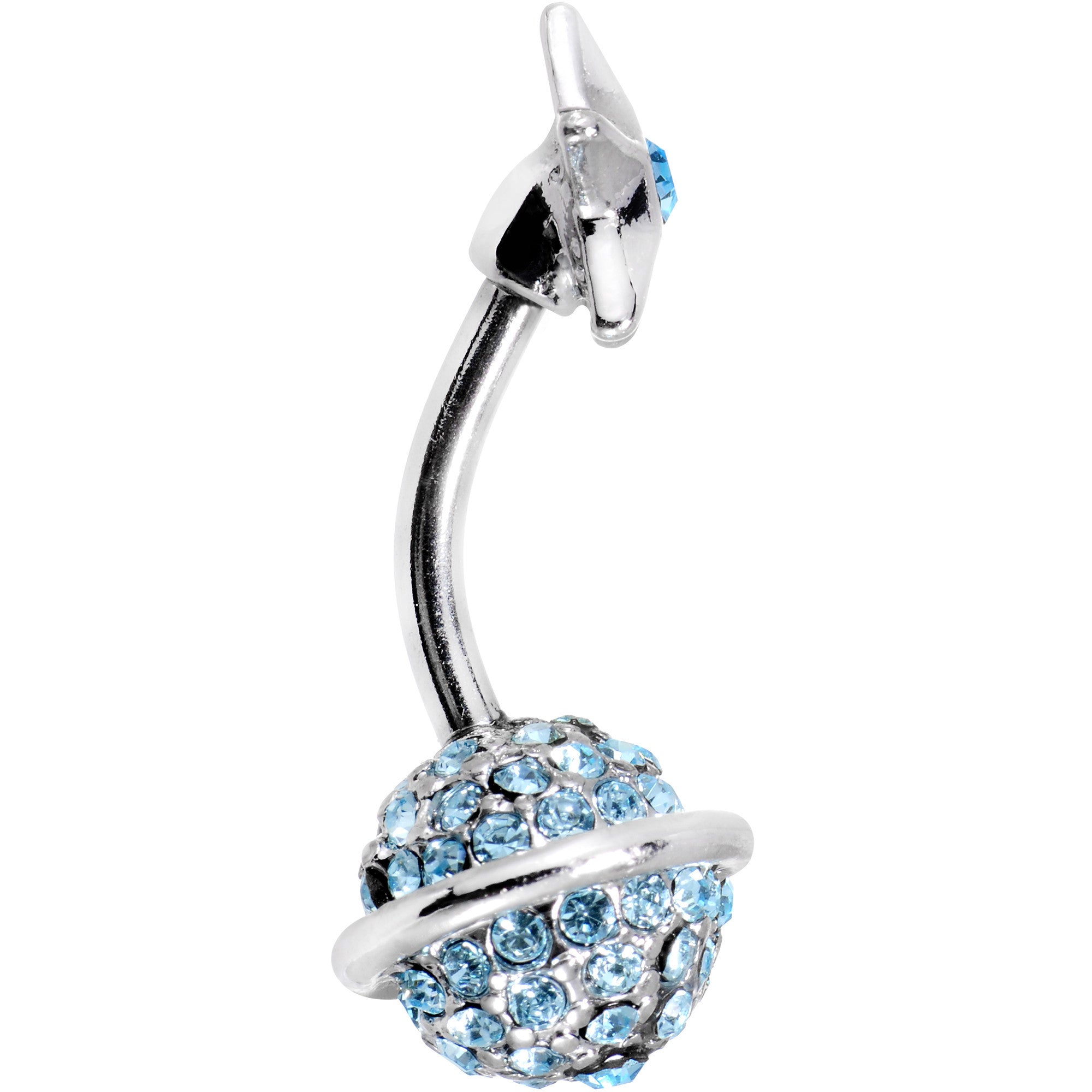 Aqua Gem Rings of Saturn Planet and Star Double Mount Belly Ring