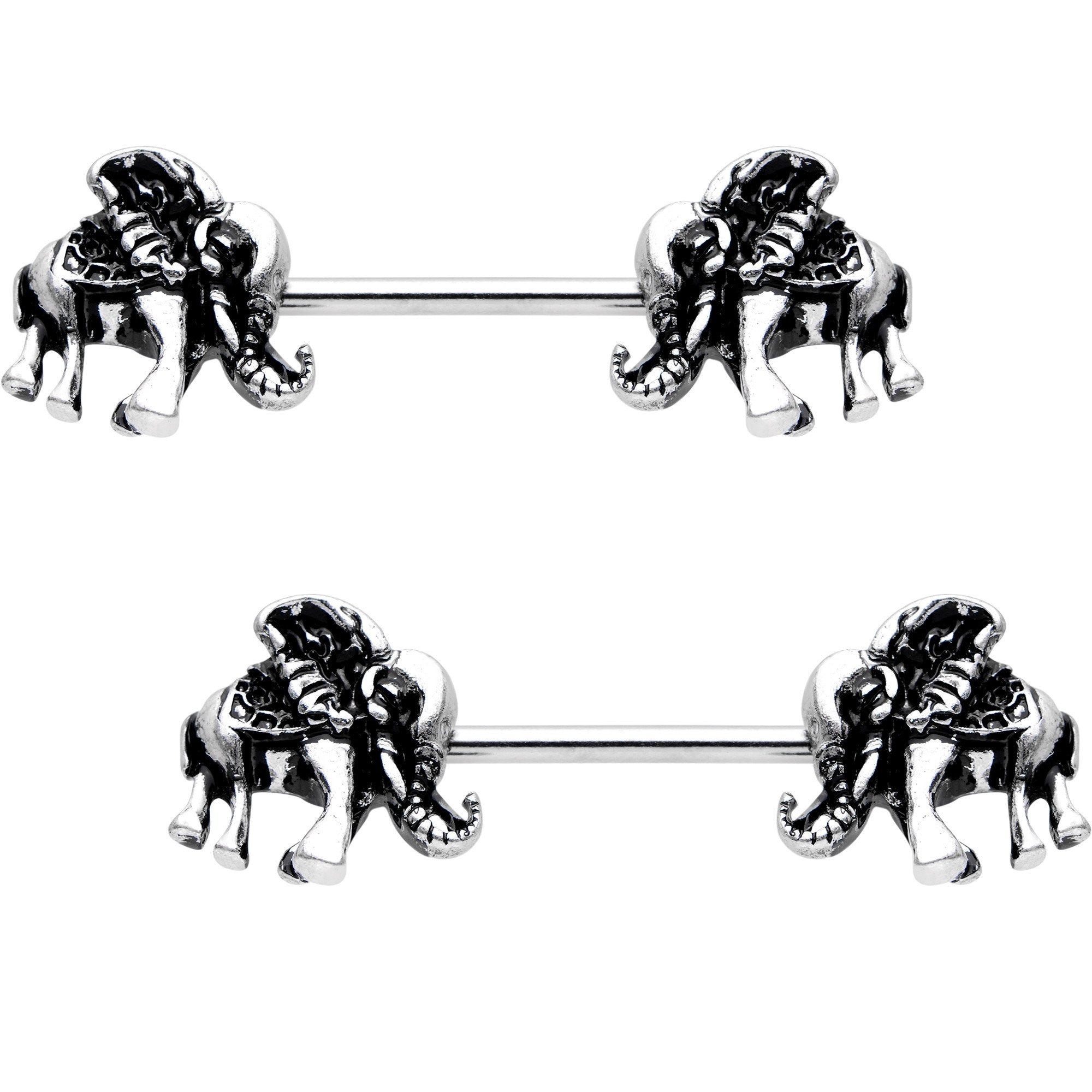 14G 5/8 Resting Elephant Barbell Nipple Ring Set