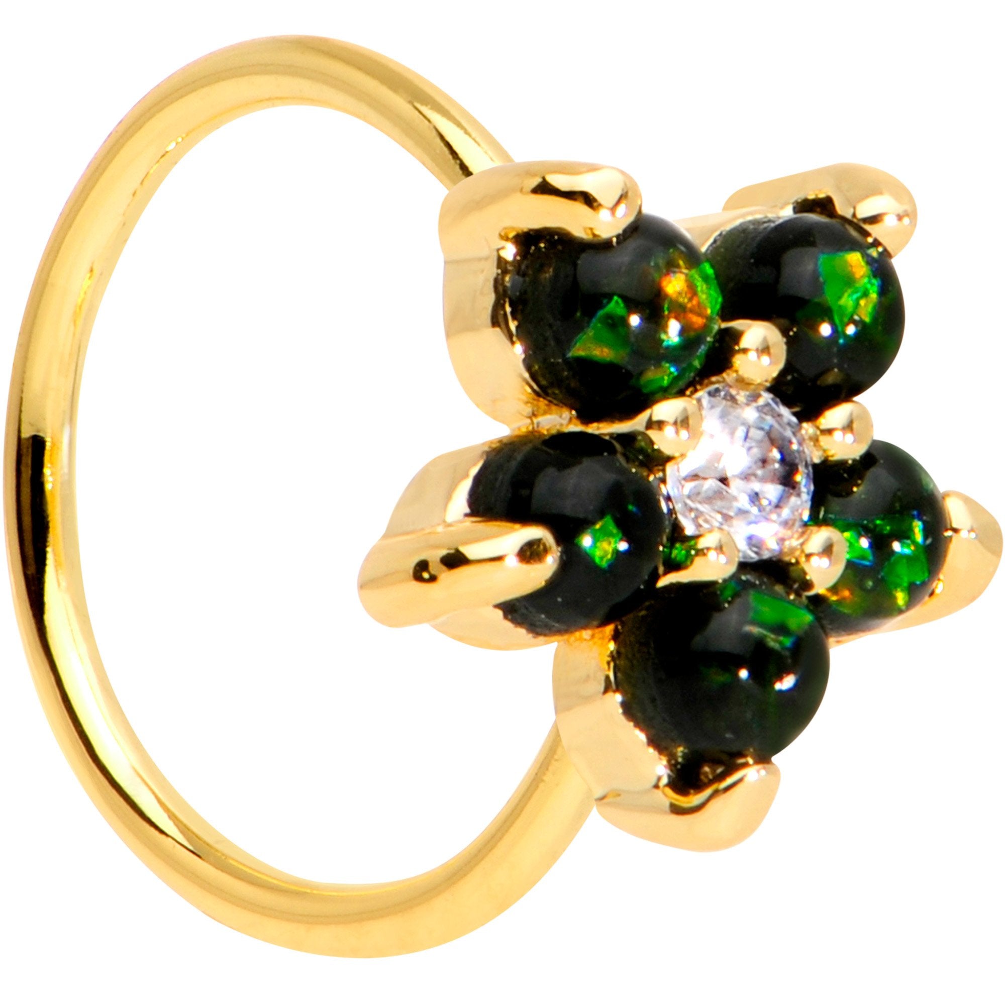 20G Clear CZ Green Faux Opal Gold Tone Flower Circular Ring