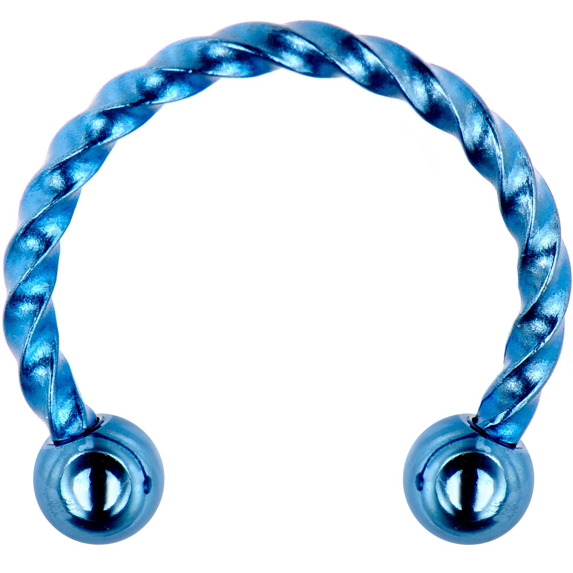 16G 3/8 Light Blue Seriously Twisted Horseshoe Circular Barbell