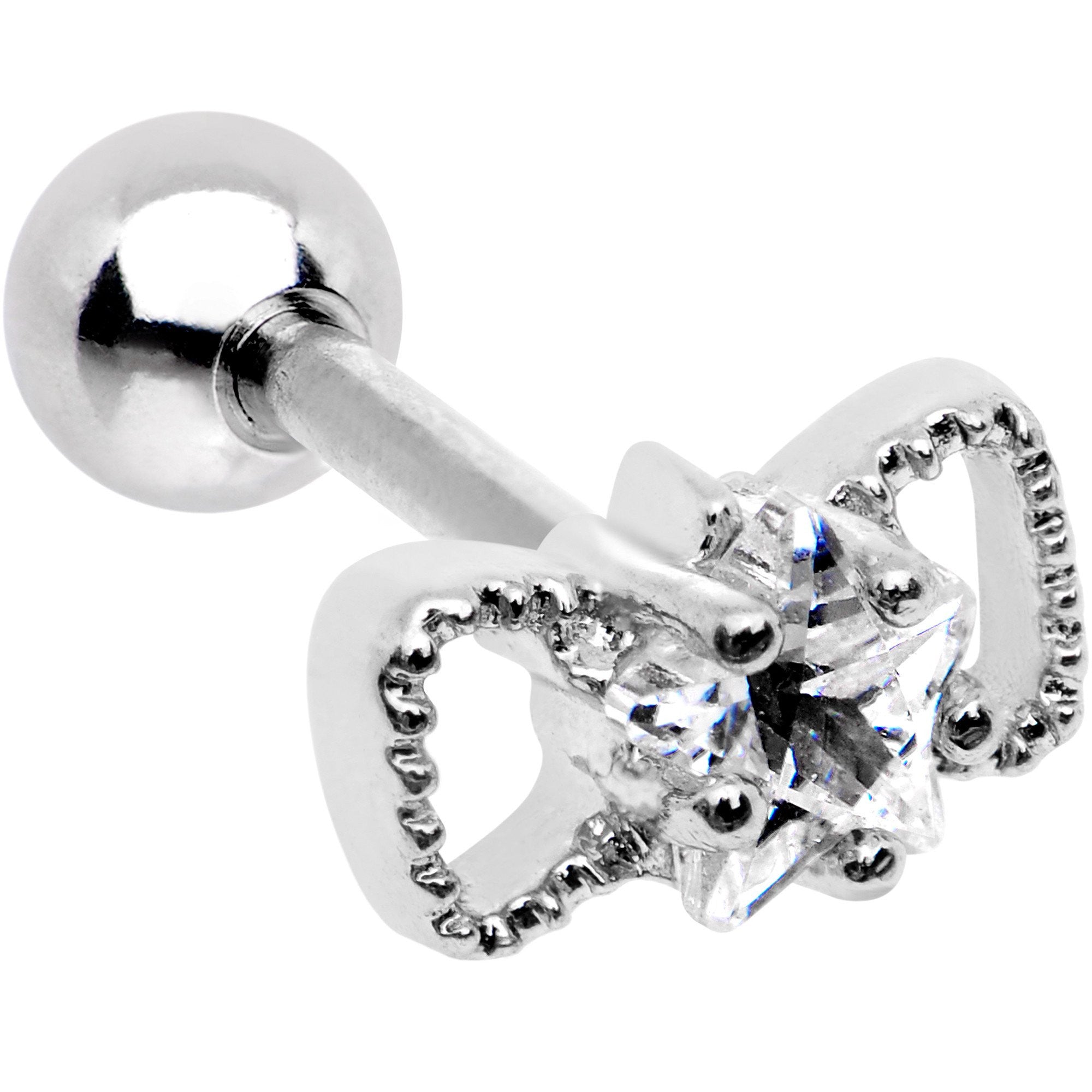 16G 1/4 Clear Star CZ Gem Bow Tie Cartilage Tragus Earring