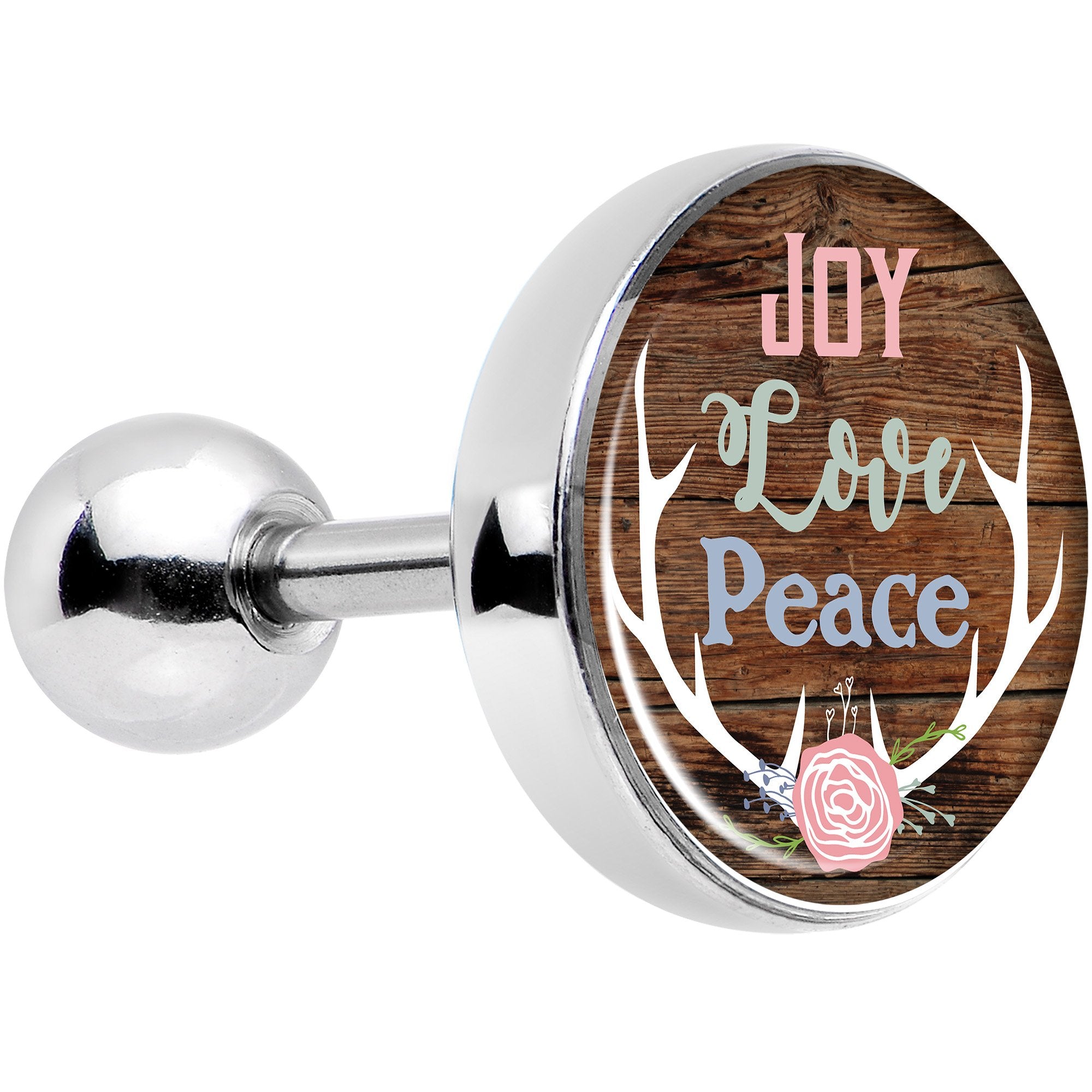 16G 1/4 Joy Love Peace Antlers Tragus Cartilage Earring