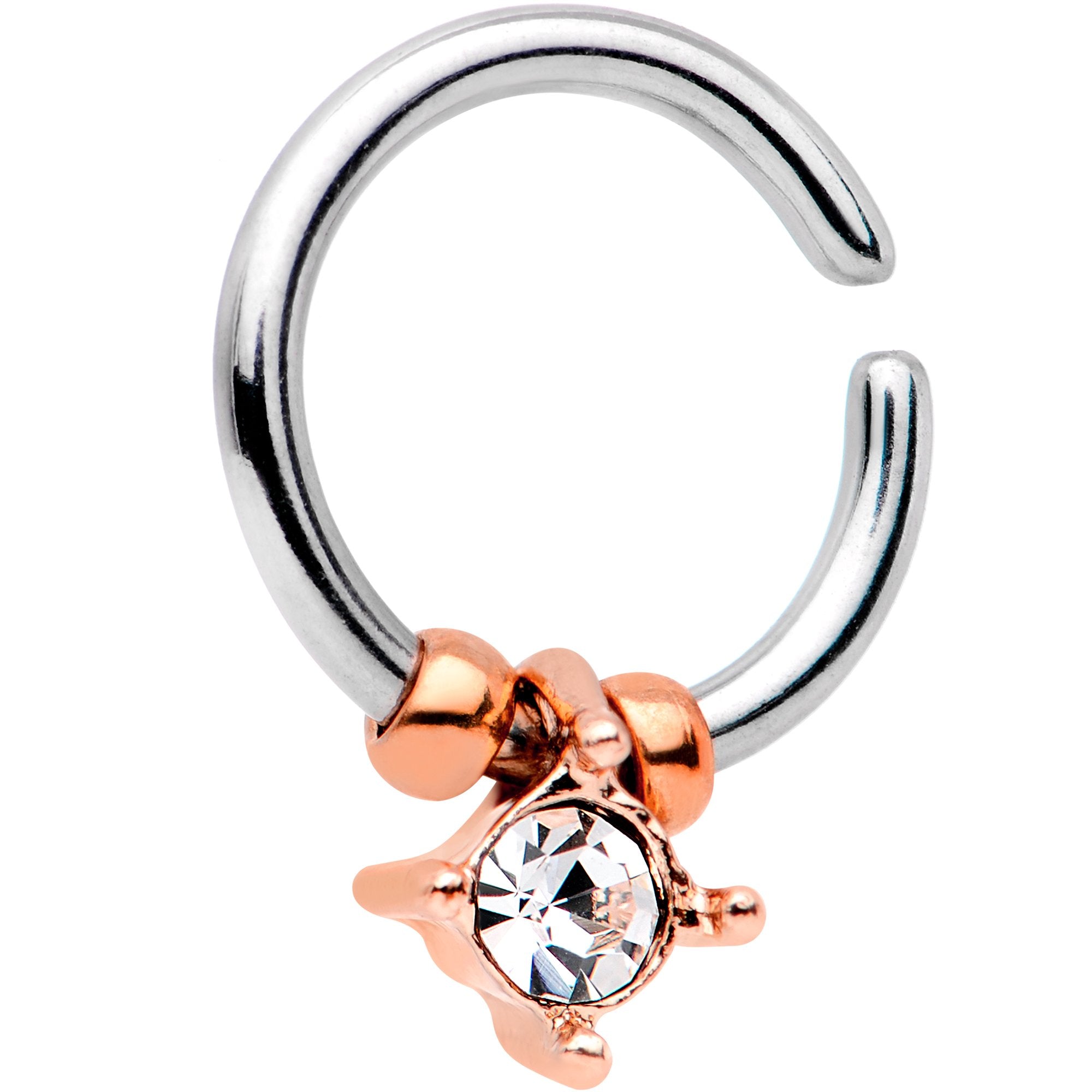 16G Rose Gold Tone Clear Gem Drop Annealed Seamless Circular Ring