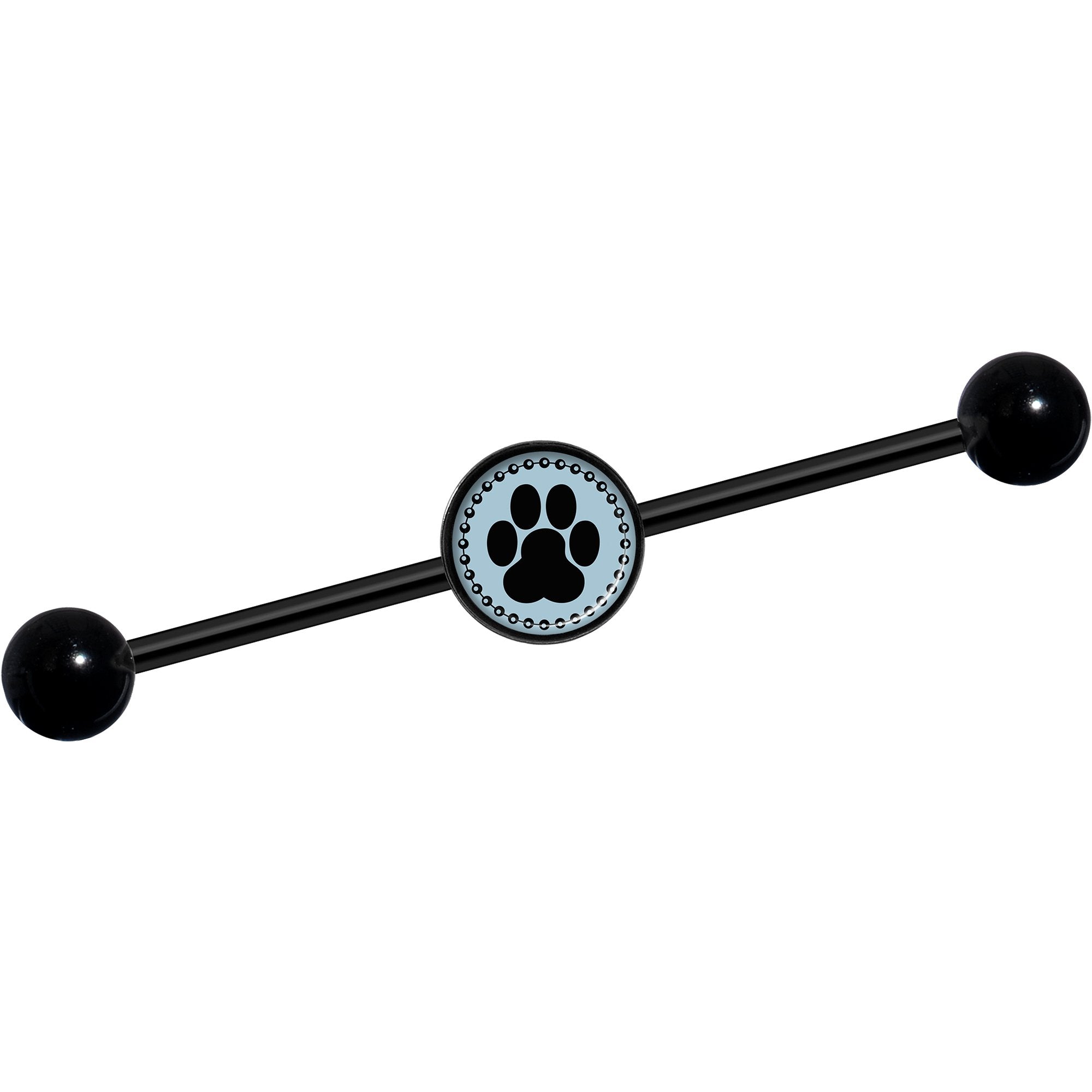 14G Black on Blue Paw Print Black Industrial Barbell 37mm