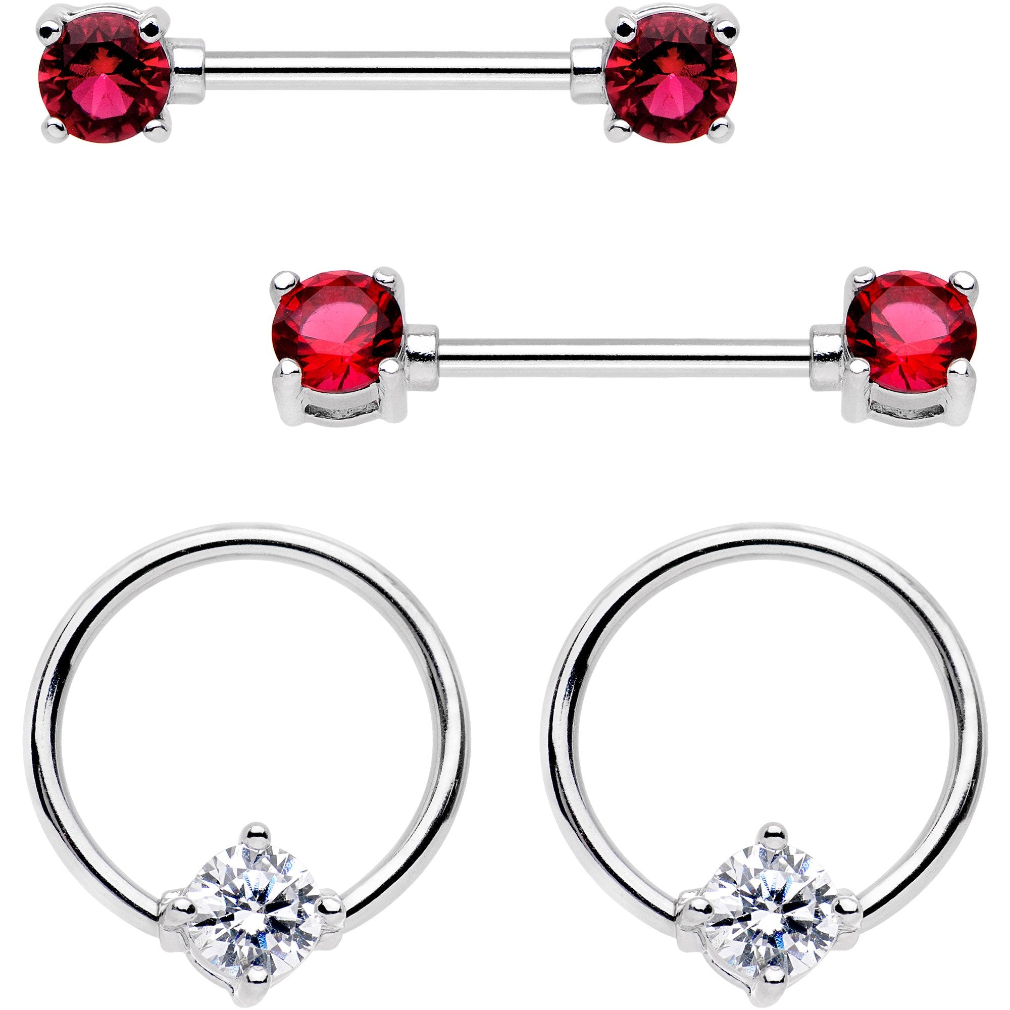 5/8 Fuchsia Gem Captive Ring Straight Barbell Nipple Ring Set