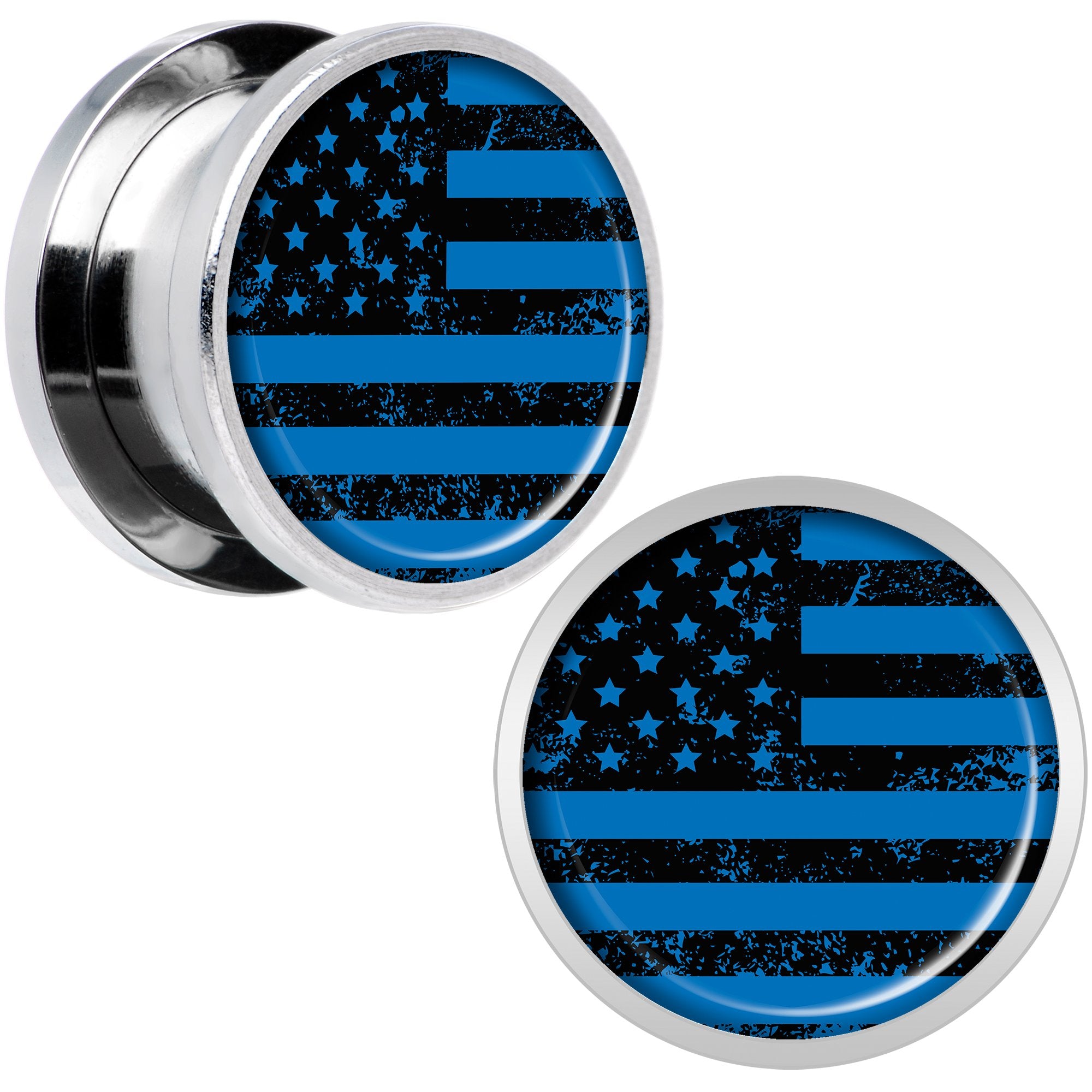 Blue American Flag Steel Screw Fit Plug Set 9/16