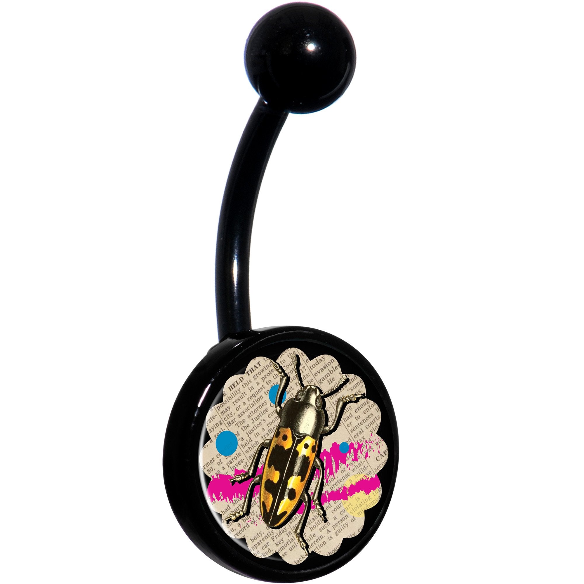 Newsprint Beetle Bug Black Hypoallergenic Stainless Steel Belly Ring