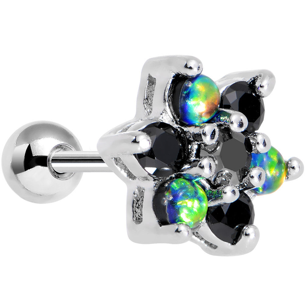 16G 1/4 Black Faux Opal Black Flower Tragus Cartilage Earring