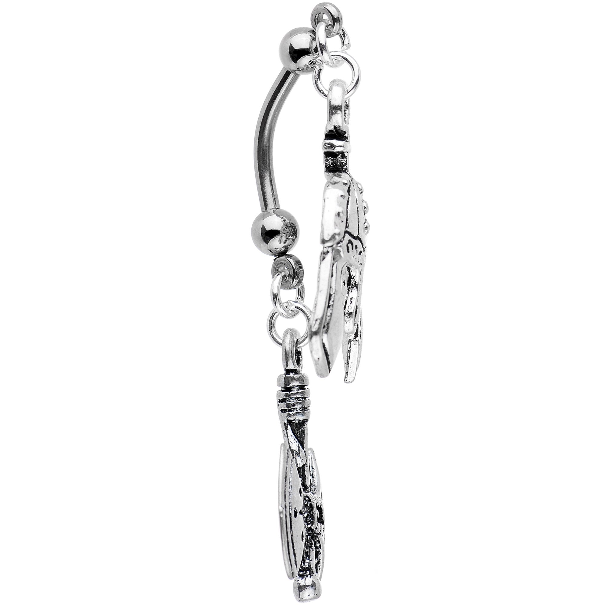 Handcrafted Viking Axe and Helmet Double Mount Dangle Belly Ring