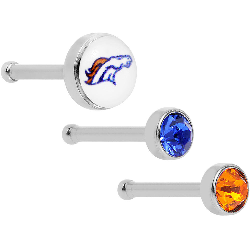20G Licensed NFL Denver Broncos Logo Nose Bone 3 Pack Set