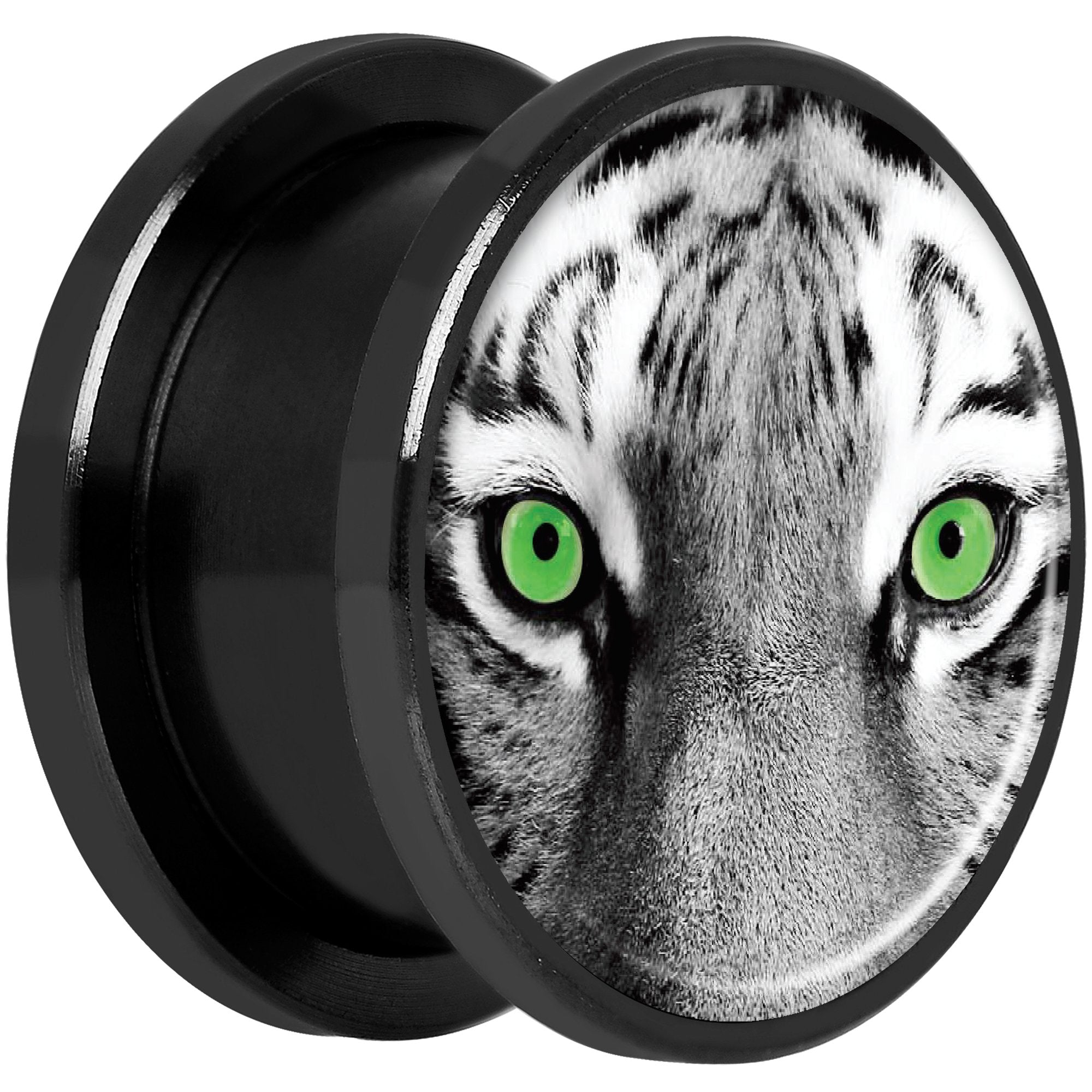 Black White Tiger Eyes Black Anodized Screw Fit Plug Set 5/8
