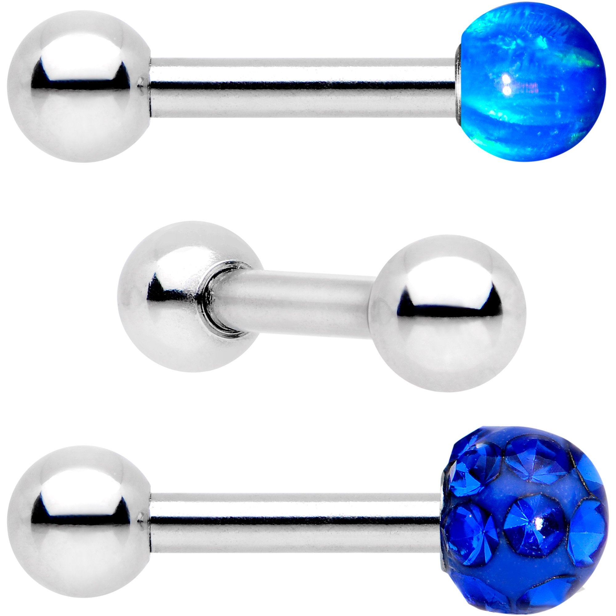 16G 1/4 Blue Faux Opal Ball Cartilage Tragus Earring 3 Pack Set