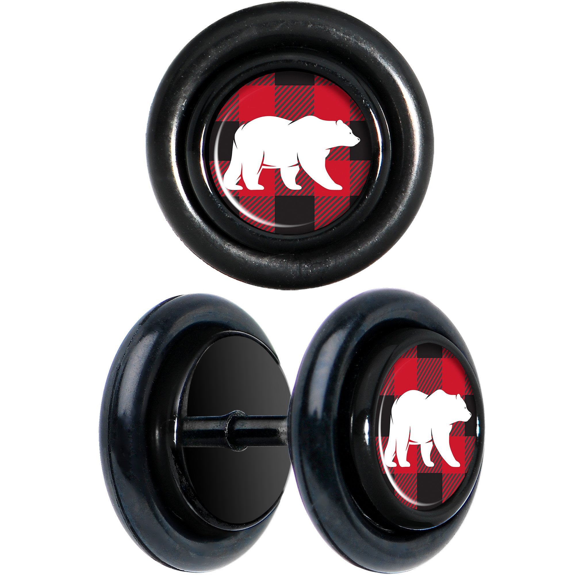Red Black Plaid Polar Bear Black Cheater Plug Set
