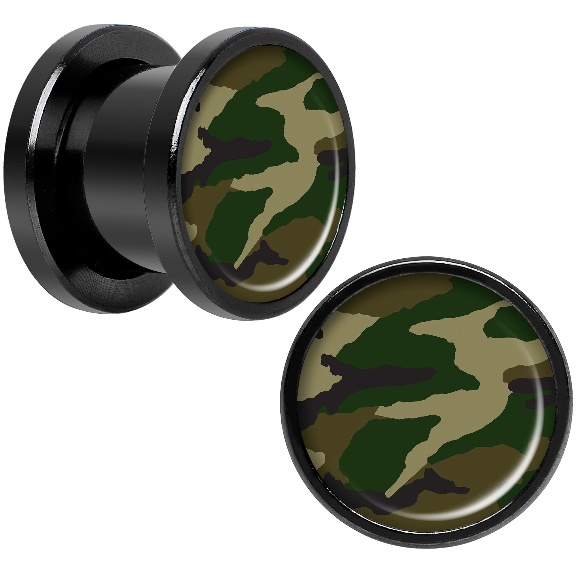 Woodland Camo Print Black Anodized Screw Fit Plug Set 00G