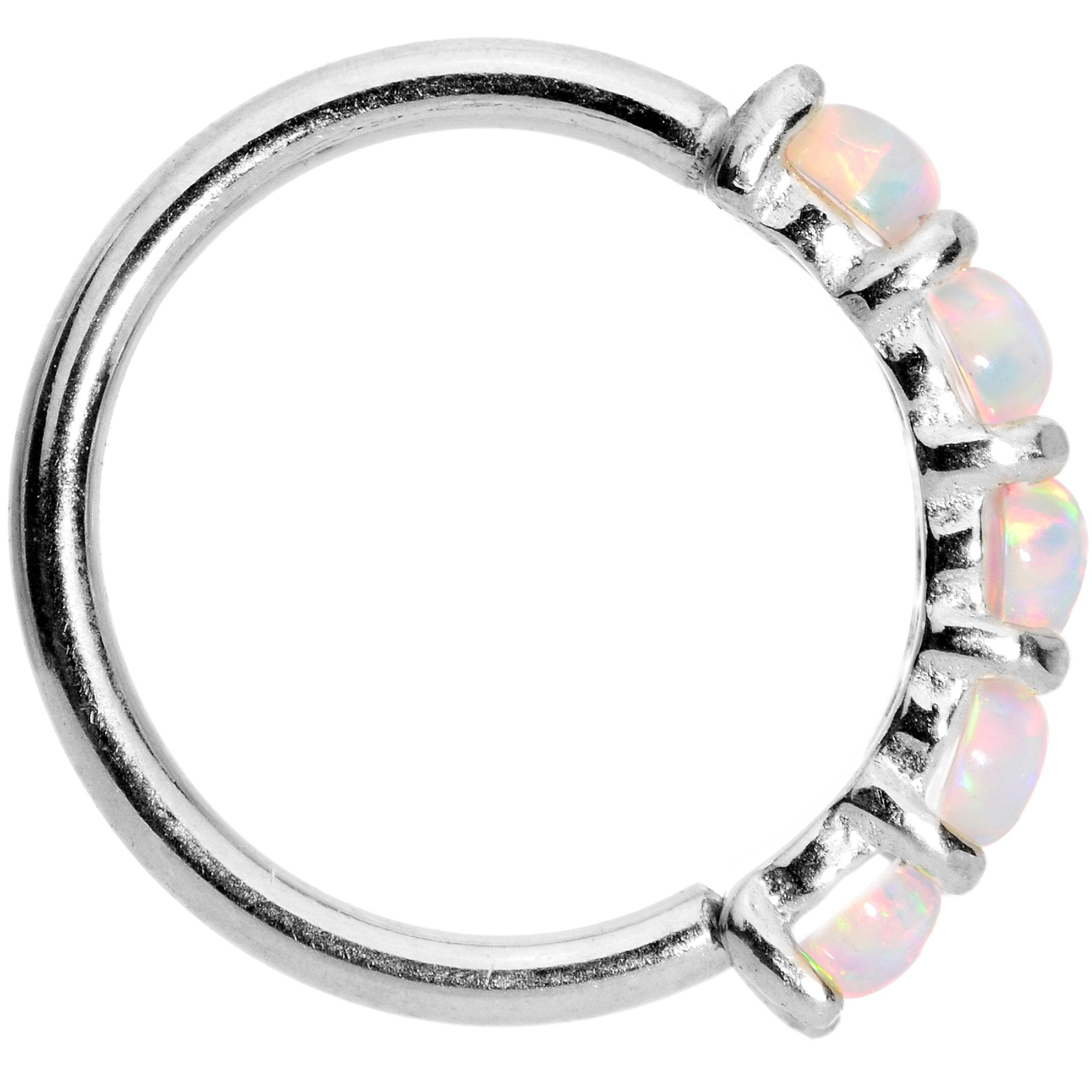 18G White Synthetic Opal 14k White Gold Seamless Circular Ring