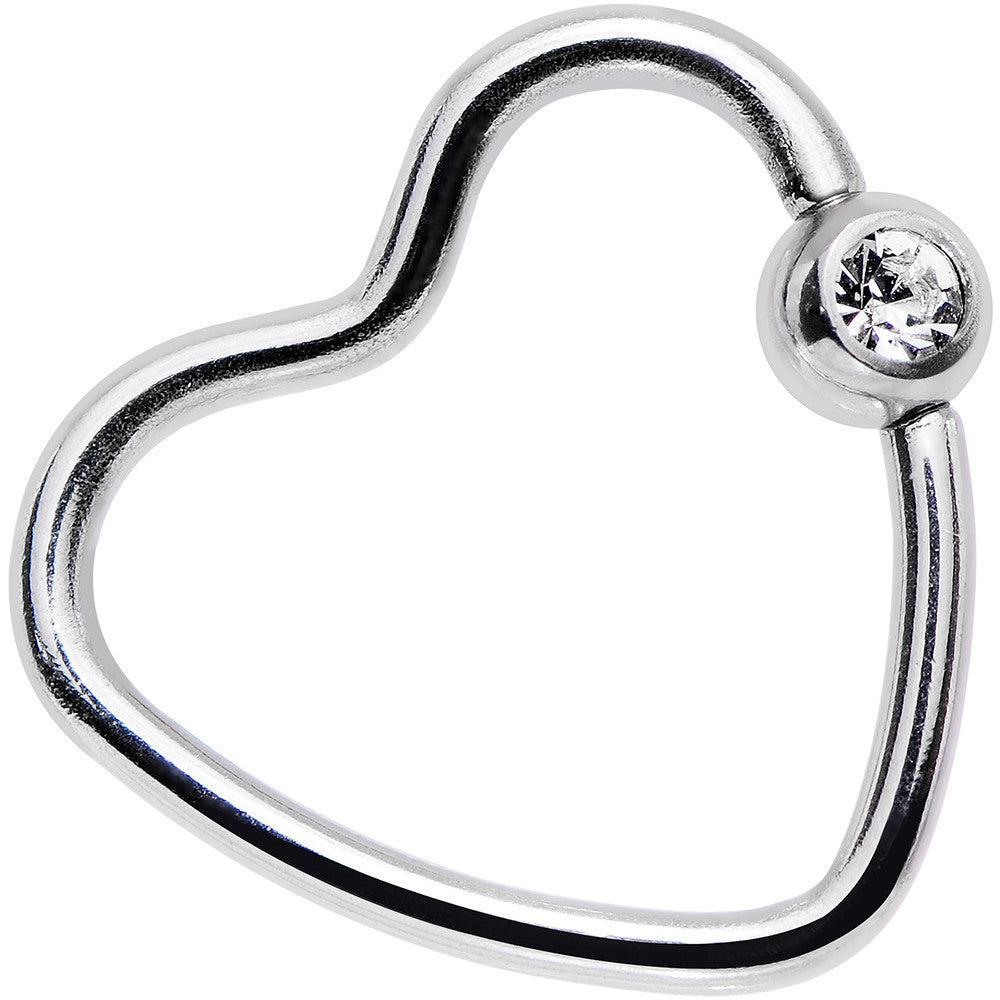 16G 1/2 Clear Gem Stainless Steel Heart Closure Captive Ring