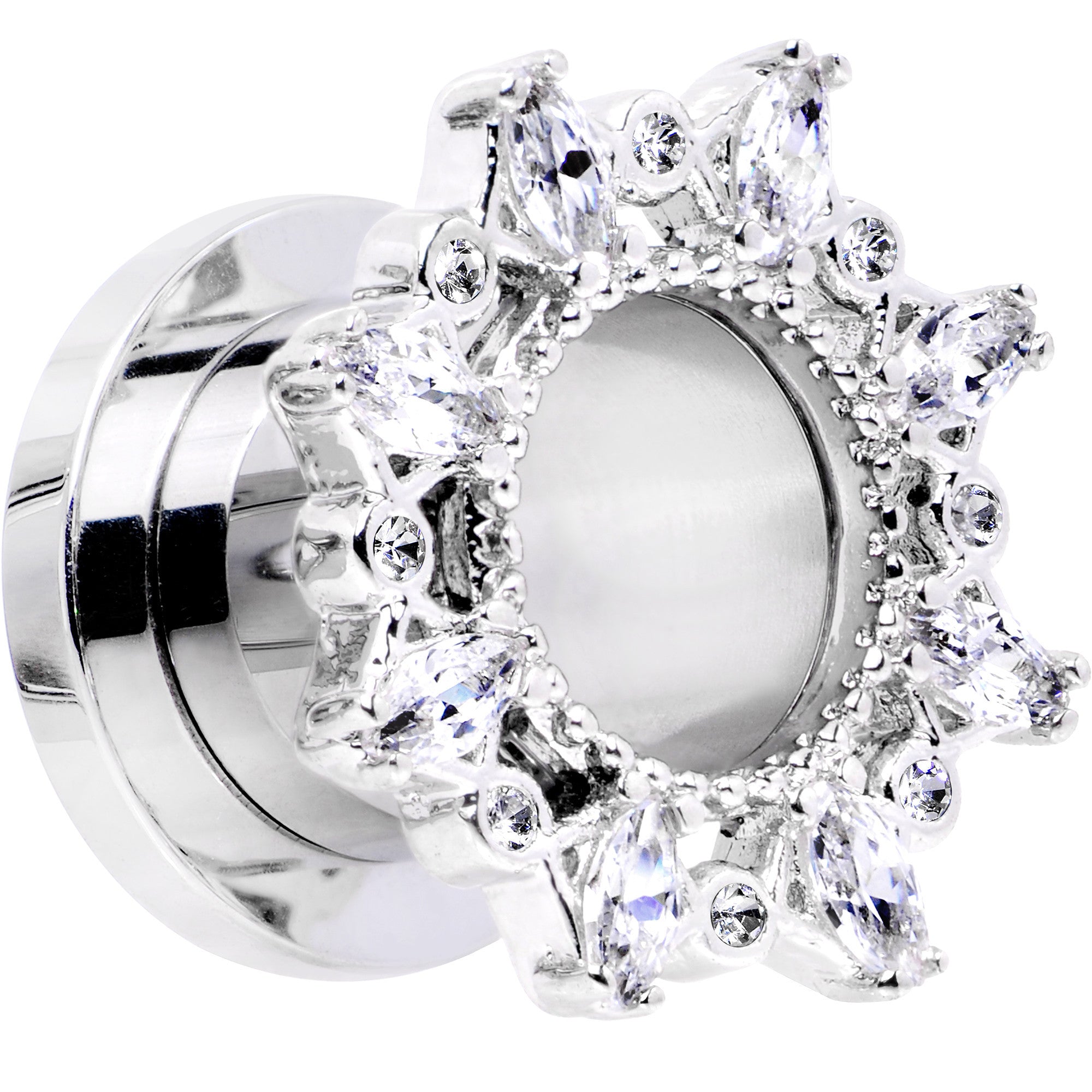 00G Clear Gem Flower Frame Screw Fit Tunnel Plug Set