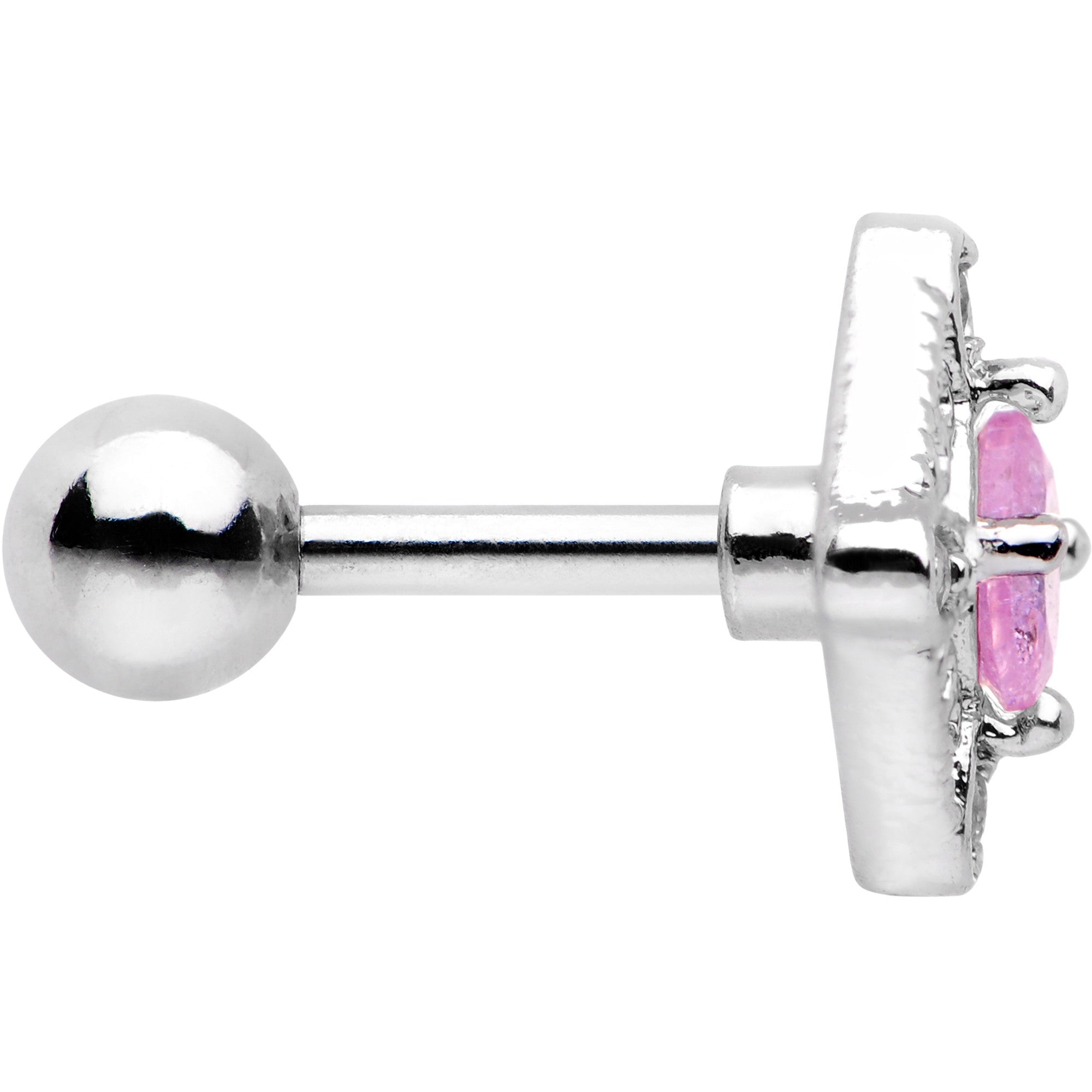 16G 1/4 Clear Pink Gem Rococo Rhombus Tragus Cartilage Earring