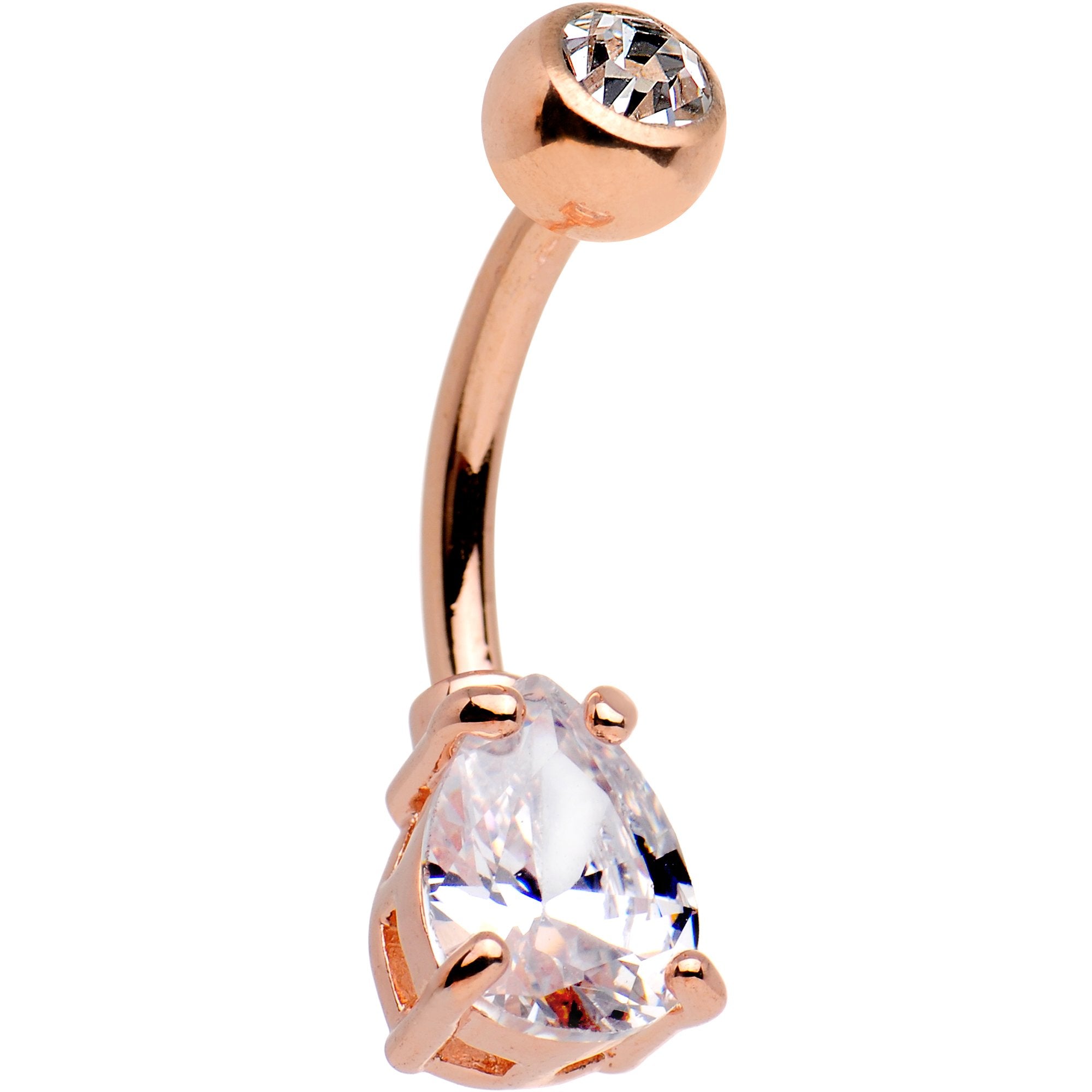 Clear CZ Gem 14k Rose Gold Plated Steel Cry for Me Belly Ring