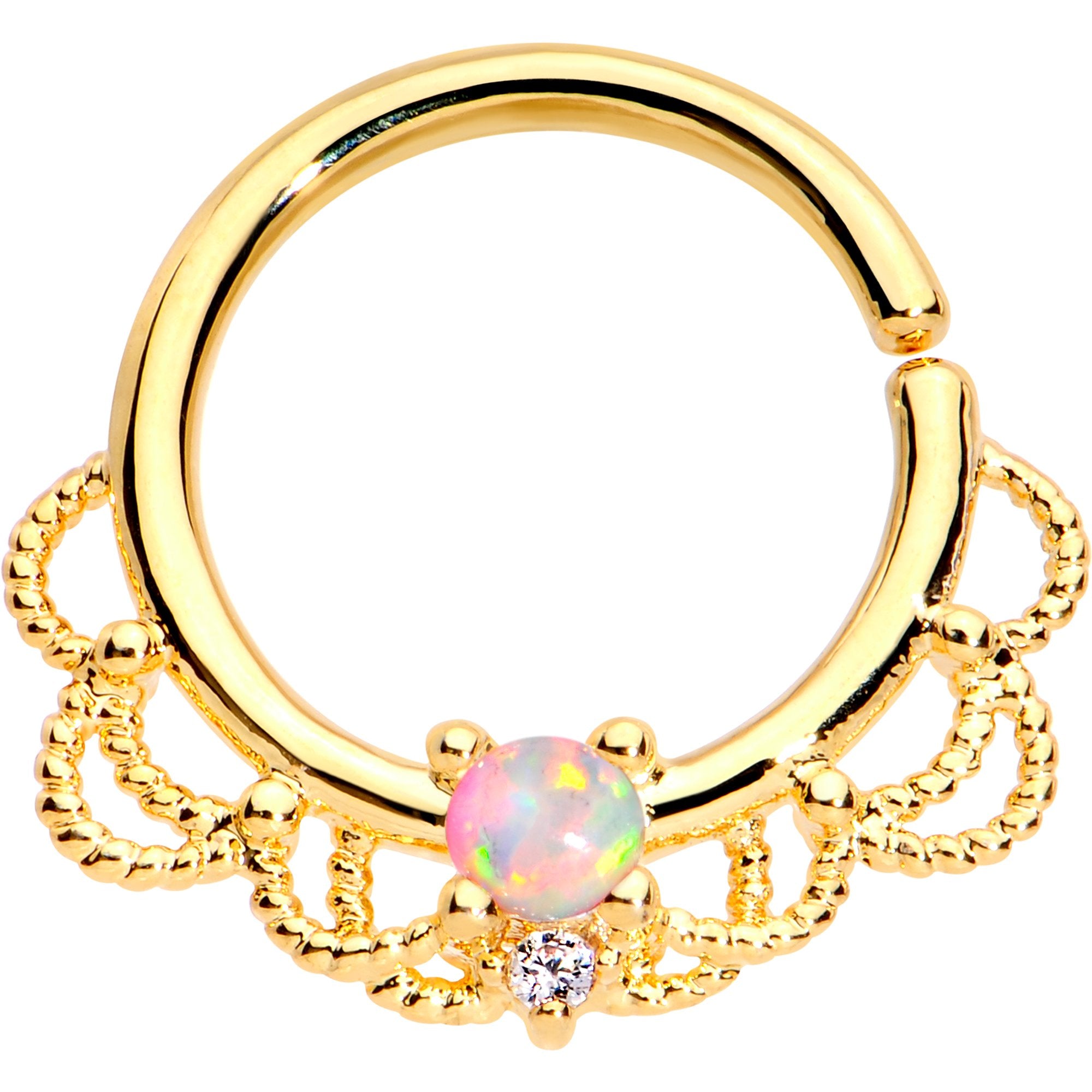 16G 5/16 White Faux Opal Gold Plated Seamless Circular Ring