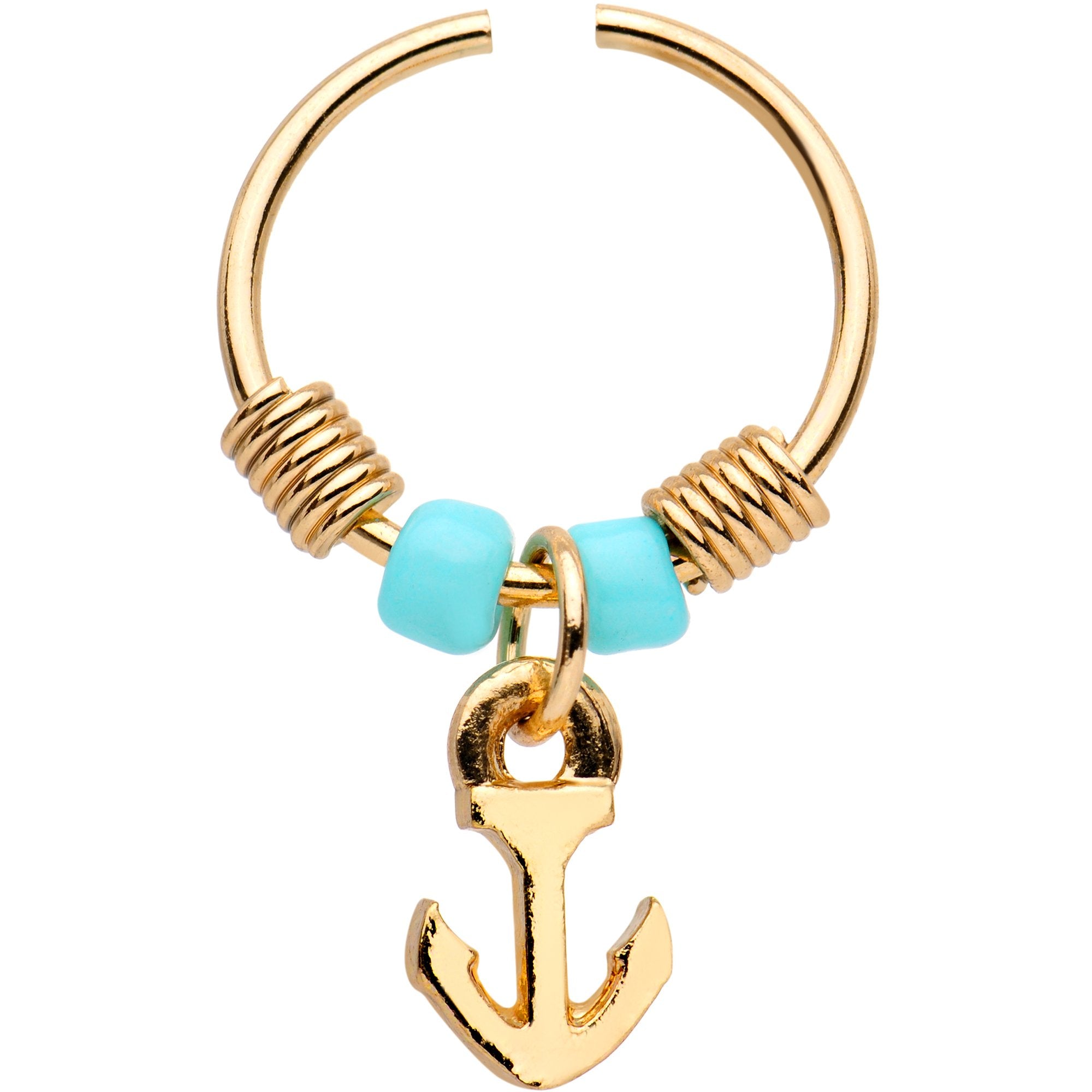 20G 3/8 Gold Tone Anodized Anchor Dangle Circular Hoop