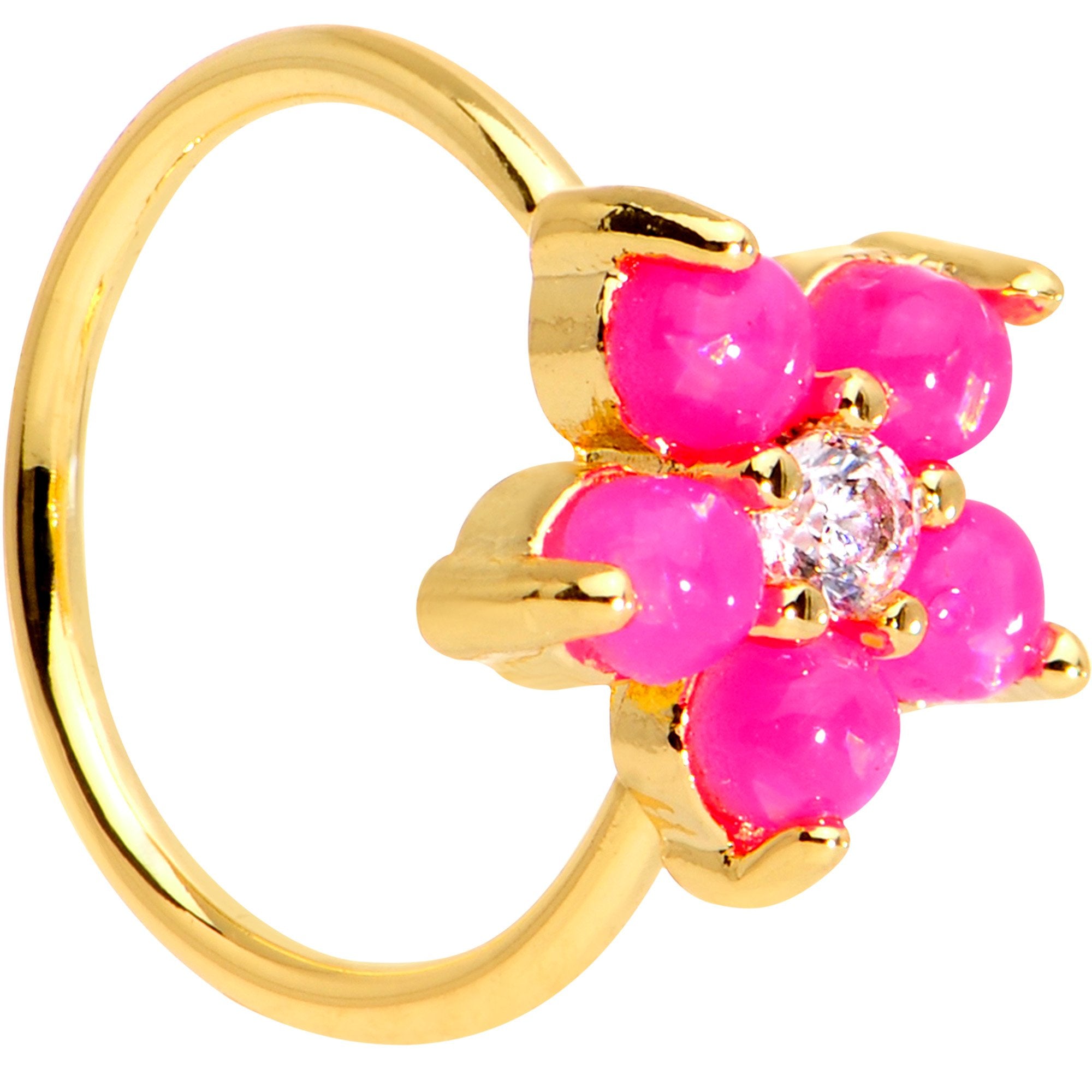 20G Clear CZ Pink Faux Opal Gold Tone Flower Circular Ring