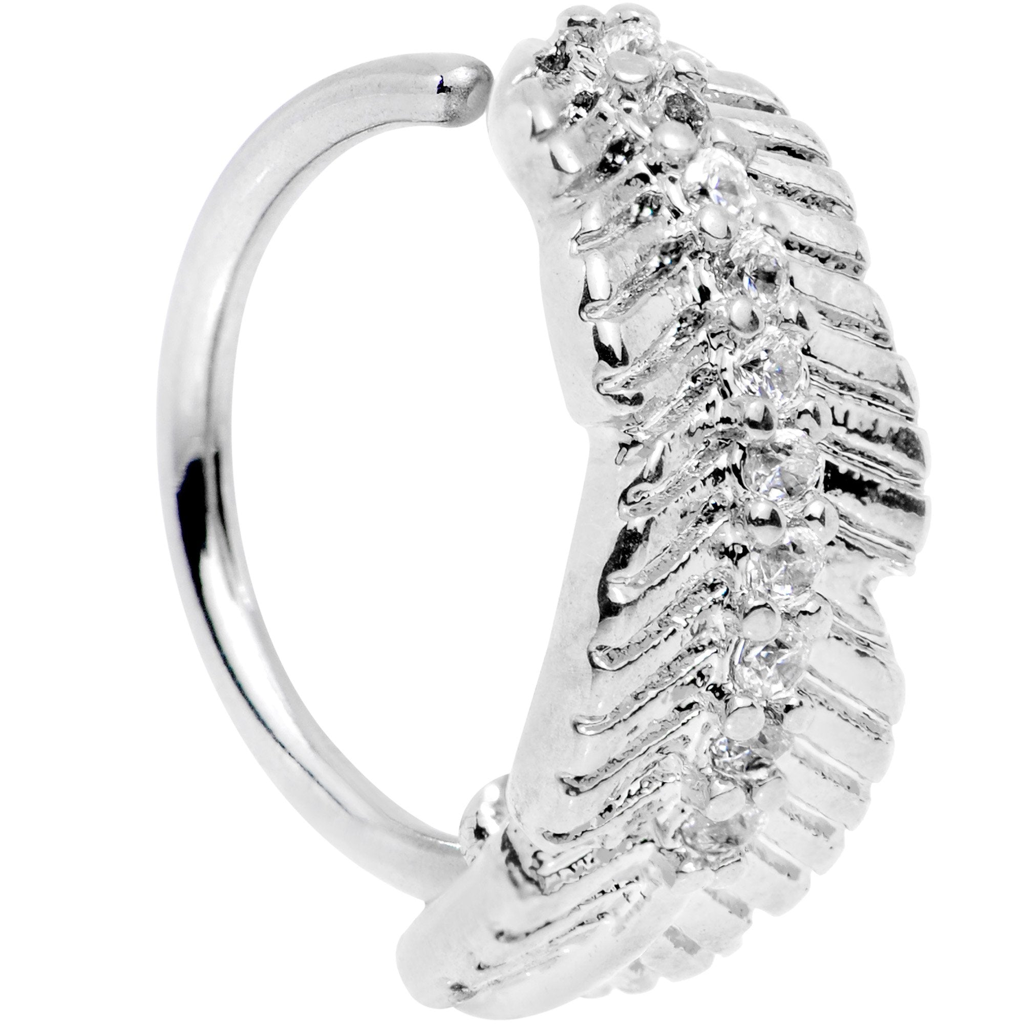 18G Clear CZ Gem Feather Seamless Circular Ring