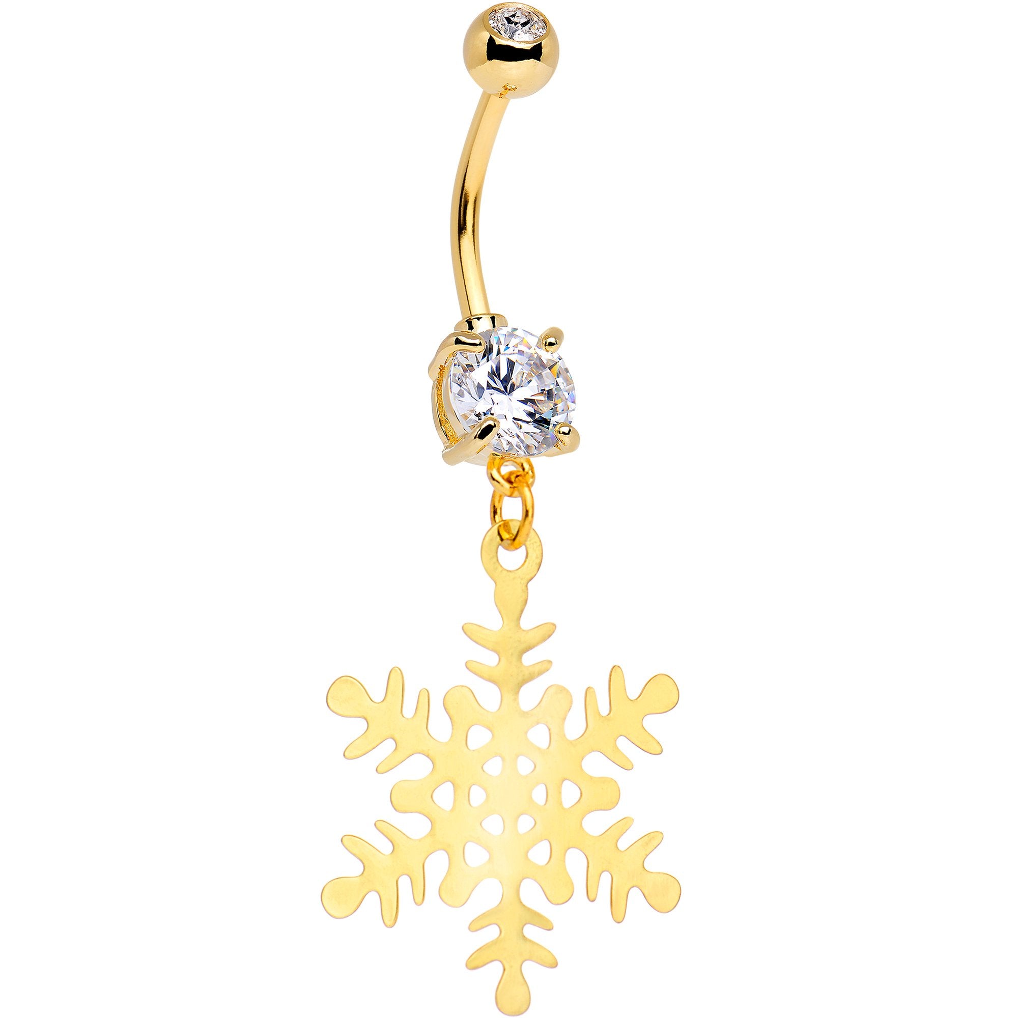Clear Gem Gold Tone Anodized Holiday Snowflake Dangle Belly Ring