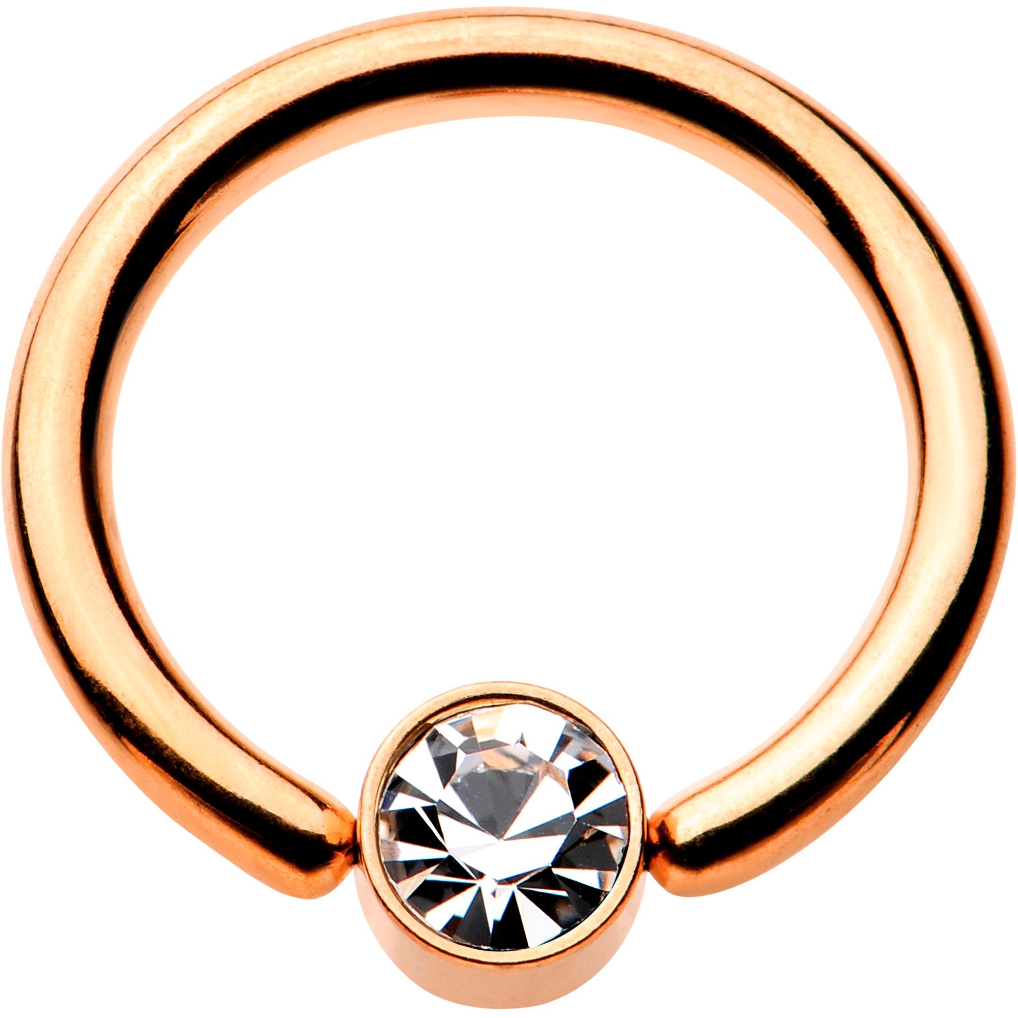 14G 3/8 Clear Gem 4mm Disc Rose Gold IP BCR Captive Ring